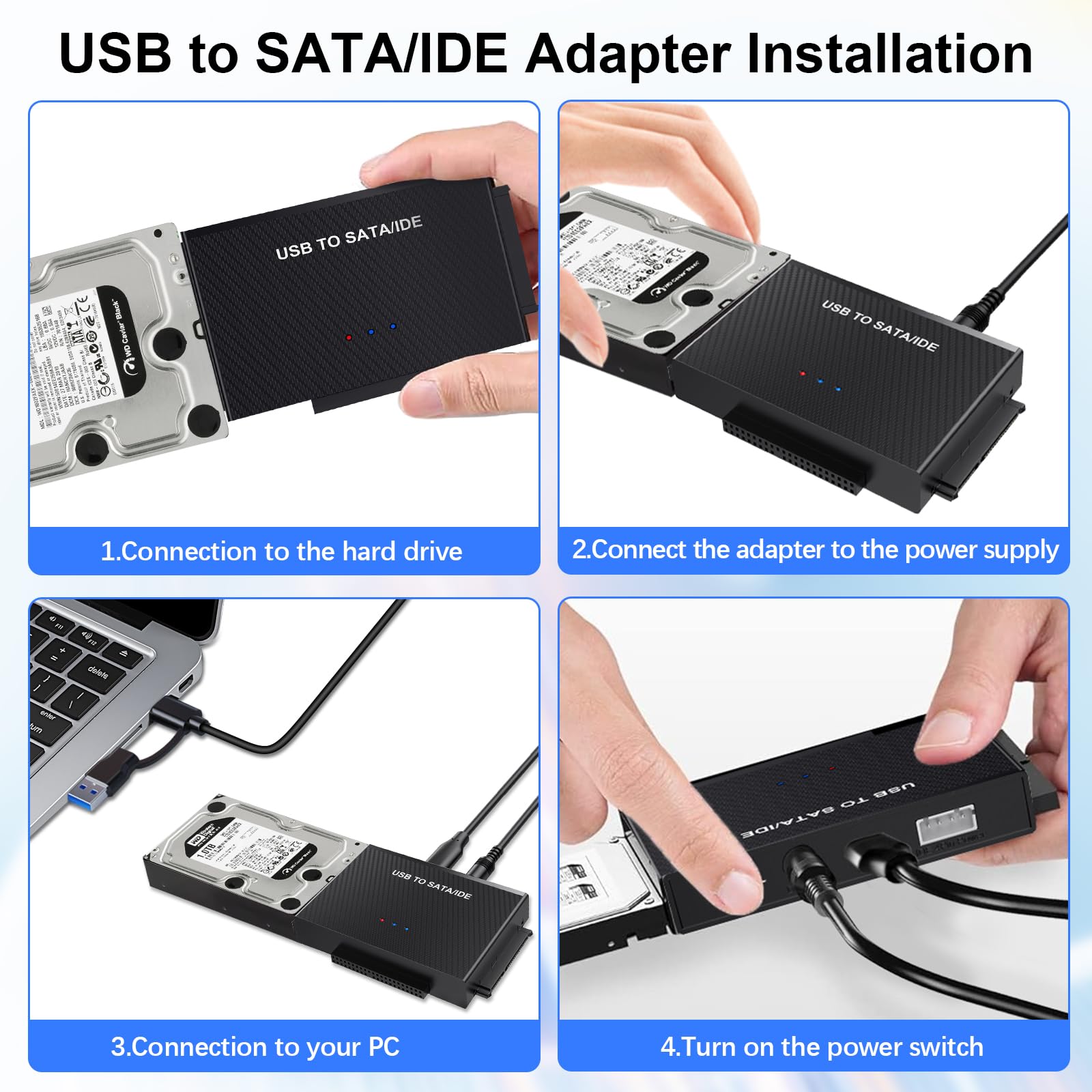 Câble USB3.0 vers SATA - GOTOTOP - Adaptateur SSD - Plug and Play - Compatible Windows/Mac/Linux