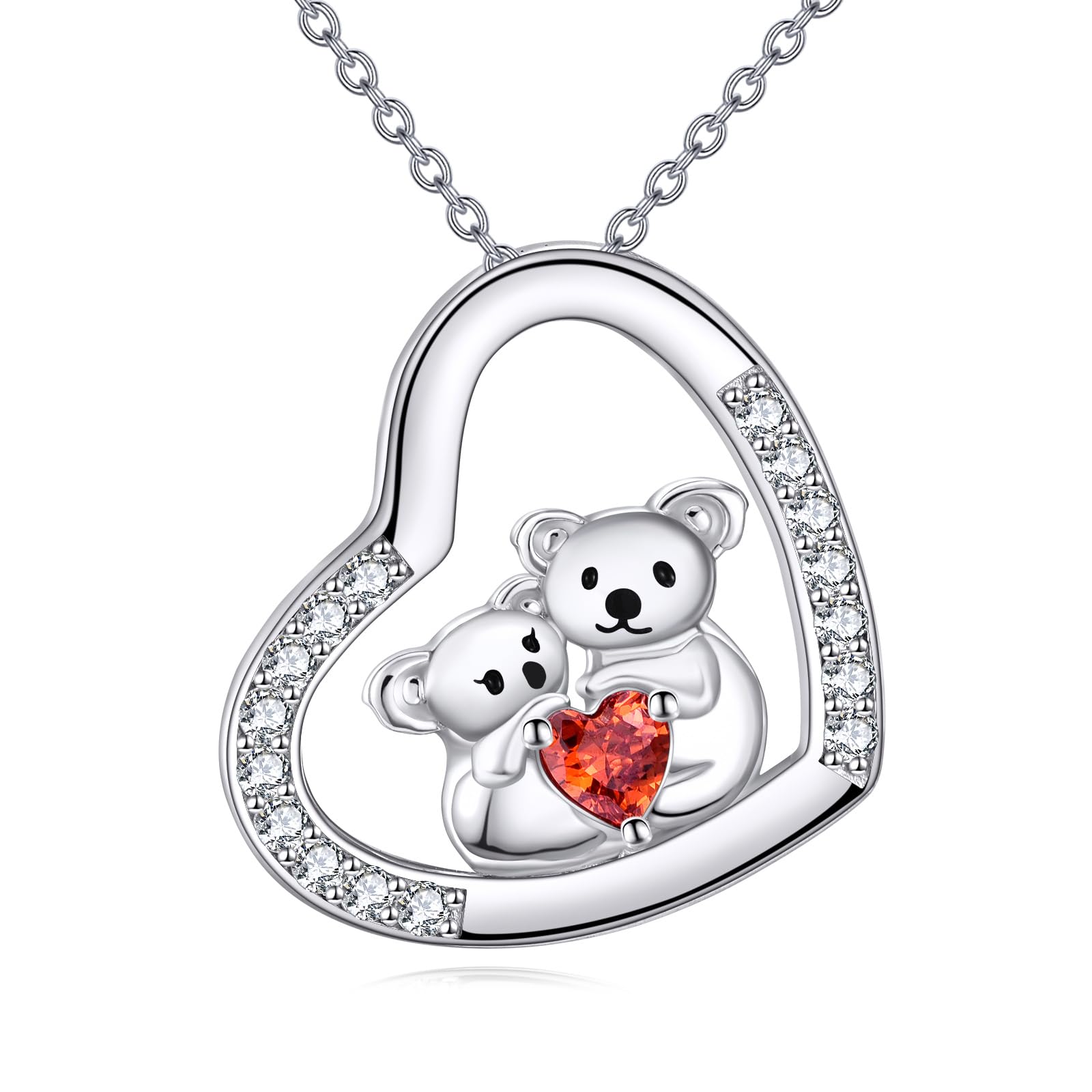 Collana Con Ciondolo Cuore E Koala In Argento 925, Con Zirconia, In Regalo