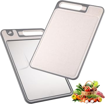 Double Sided Metal&Wheat Straw Cutting Boards for Kitchen1 PC | Cutting Boards for Kitchen Non Toxic,Non-Porous,Durable & Easy to Clean,Non Plastic Cutting Board for Meat,Vegetables