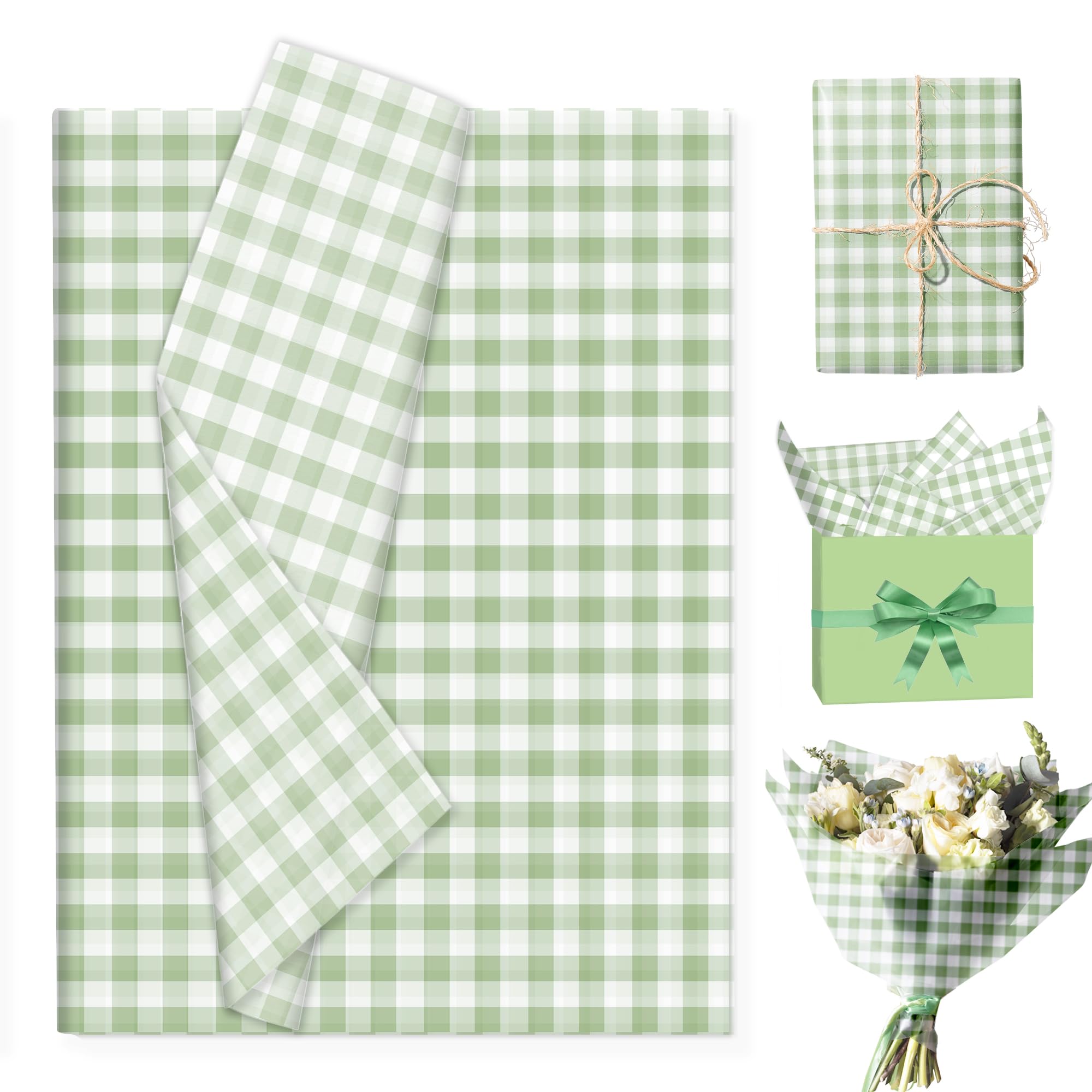 MerwDeeyt 100 Sheets Green Tissue Paper for Wrapping Gift 50x35cm 17gsm