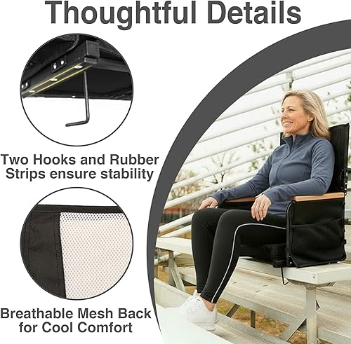 Miniatura 6 de Asientos extra anchos para estadio con soporte para la espalda, sillas de grada con respaldo alto y cojín, asiento de grada plegable portátil