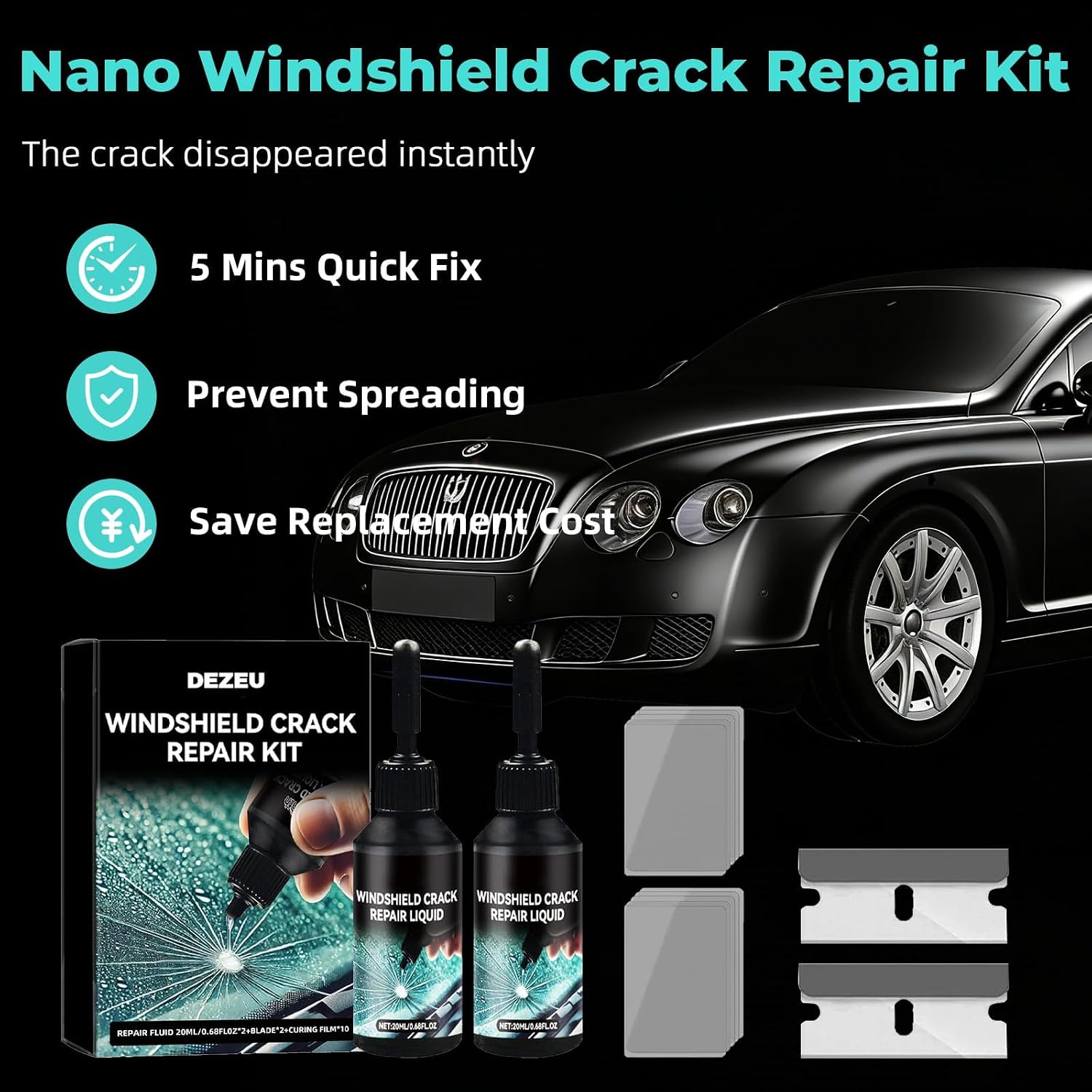 Windshield Chip Repair Kit,Quick Windshield Repair Kit,Auto Glass Crack Repair Set for Most Car Chips and Crack Damage (3pcs)