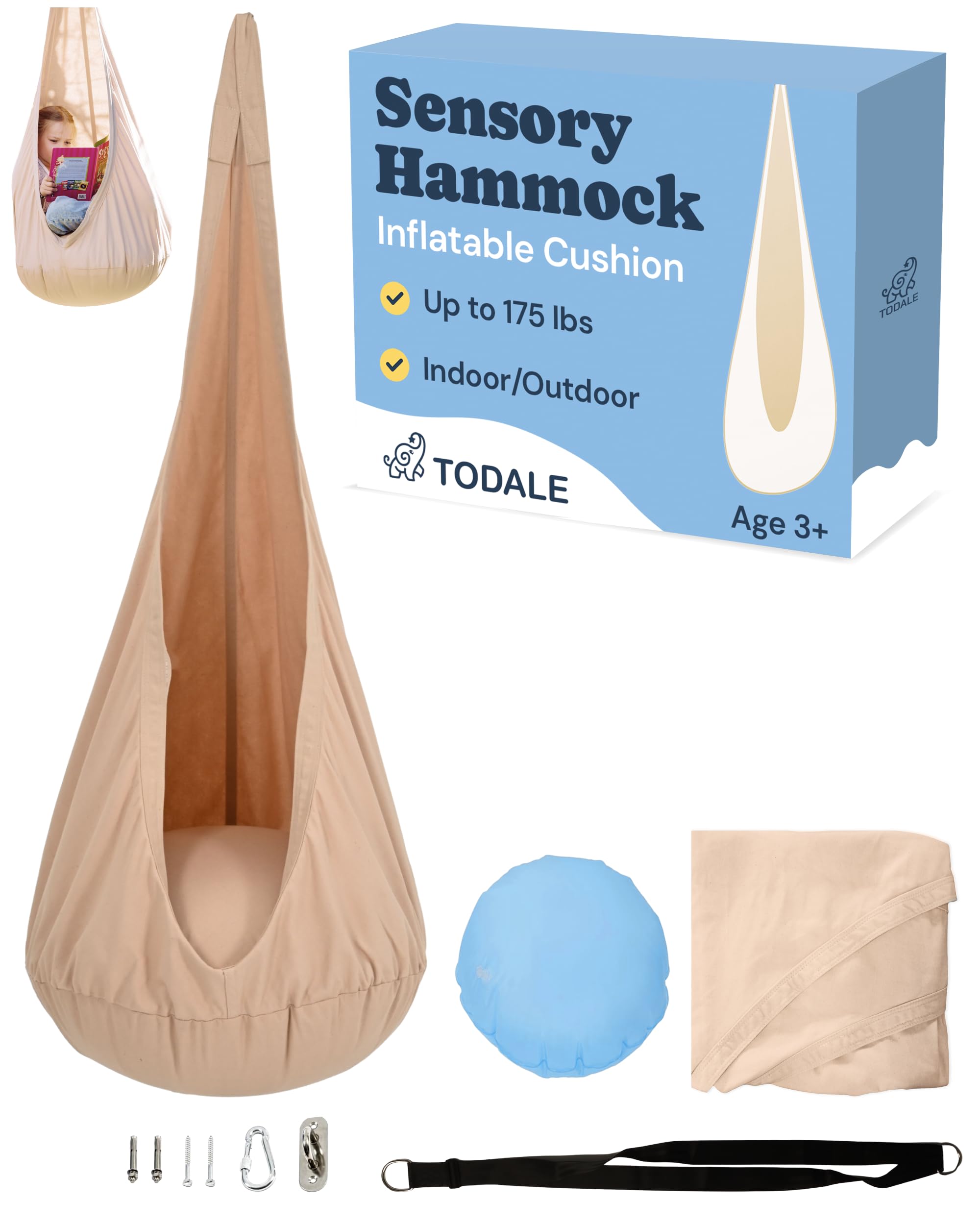 Todale Sensory Swing - Cream Cloth - Hammock Chair & Sensory Pod - Indoor/Outdoor Hanging Chair for Kids & Adults