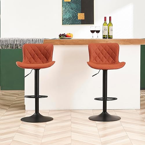 Miniatura 43 de YOUNUOKE Taburetes de bar de altura de mostrador para isla de cocina de 24 pulgadas, de metal, negro, juego de 2 taburetes giratorios ajustables con