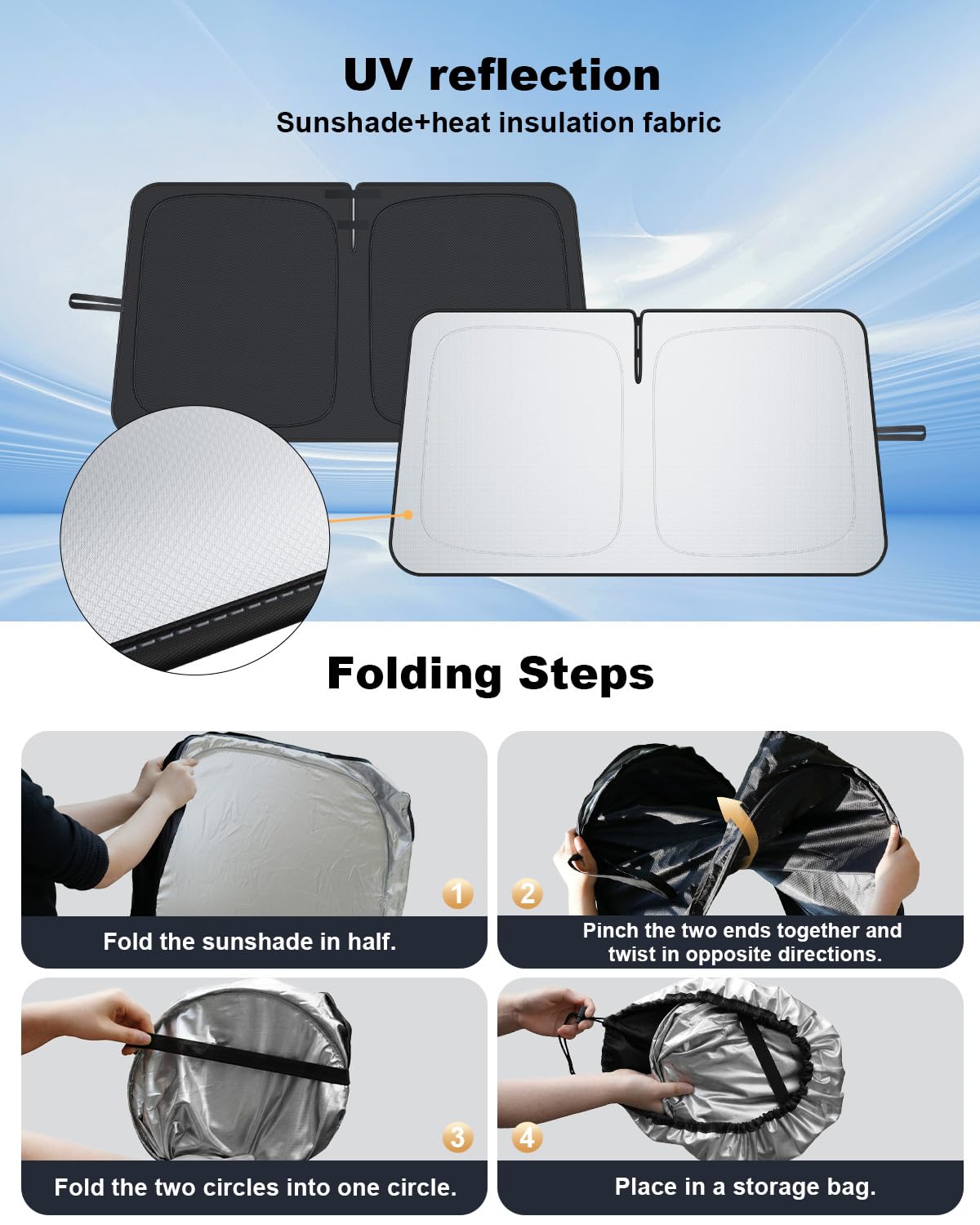 ECOZEN Parasol Coche Delantero Plegable VW Tiguan 3 2024-2026 con Bolsa de Almacenaje, Protección UV y Solar, Tejido Engrosado, Parasol para Parabrisas Delantero de Coche VW Tiguan mk3 Accesorios