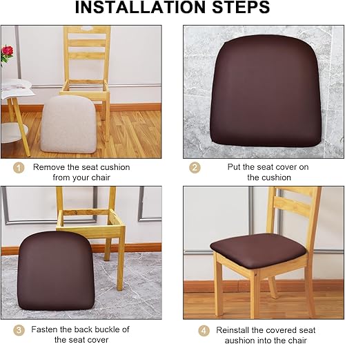 Miniatura 5 de Fundas de asiento elásticas de cuero con lazos elásticos, impermeables, de piel sintética, extraíbles y lavables, para el hogar, la cocina (café, 4