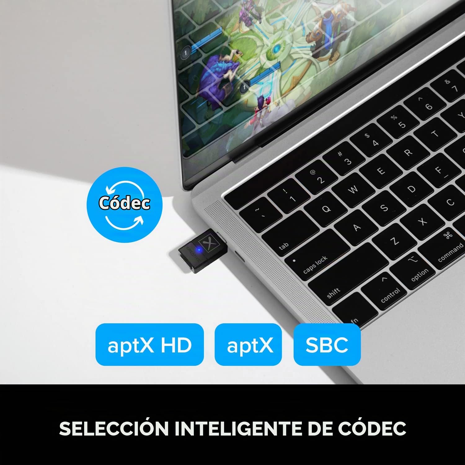 Creative BT-W3X Transmisor de Audio Smart Bluetooth 5.3 con aptX HD, Audio de Alta definición de 24 bits/48 kHz, función de Cambio de Dispositivo, Funciona con PC/Mac/Consolas de Juegos