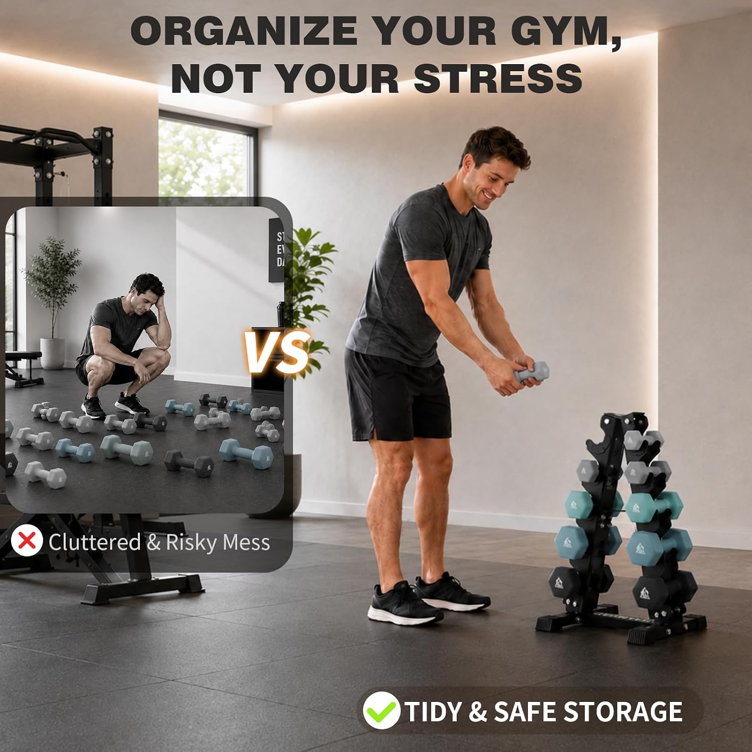 LIONSCOOL 5/6 Tier A-Frame Dumbbell Rack Stand Only, Heavy Duty Steel Weight Rack for Home Gym, Space-Saving Dumbbell Stand (200/300/600LBS Capacity)