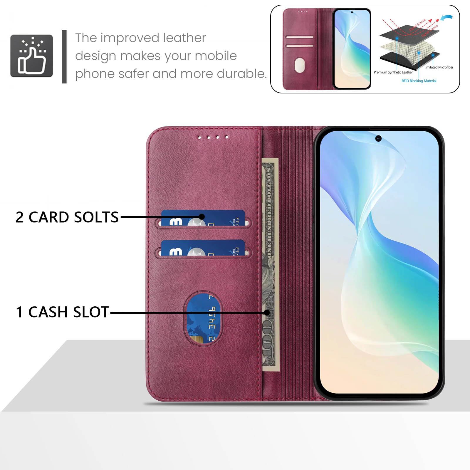 Case For TCL 50 XE NxtPaper 5G Wallet Case With Card Holder, Premium PU Leather Case Magnetic Viewing Stand Shockproof Flip Cover - View #7