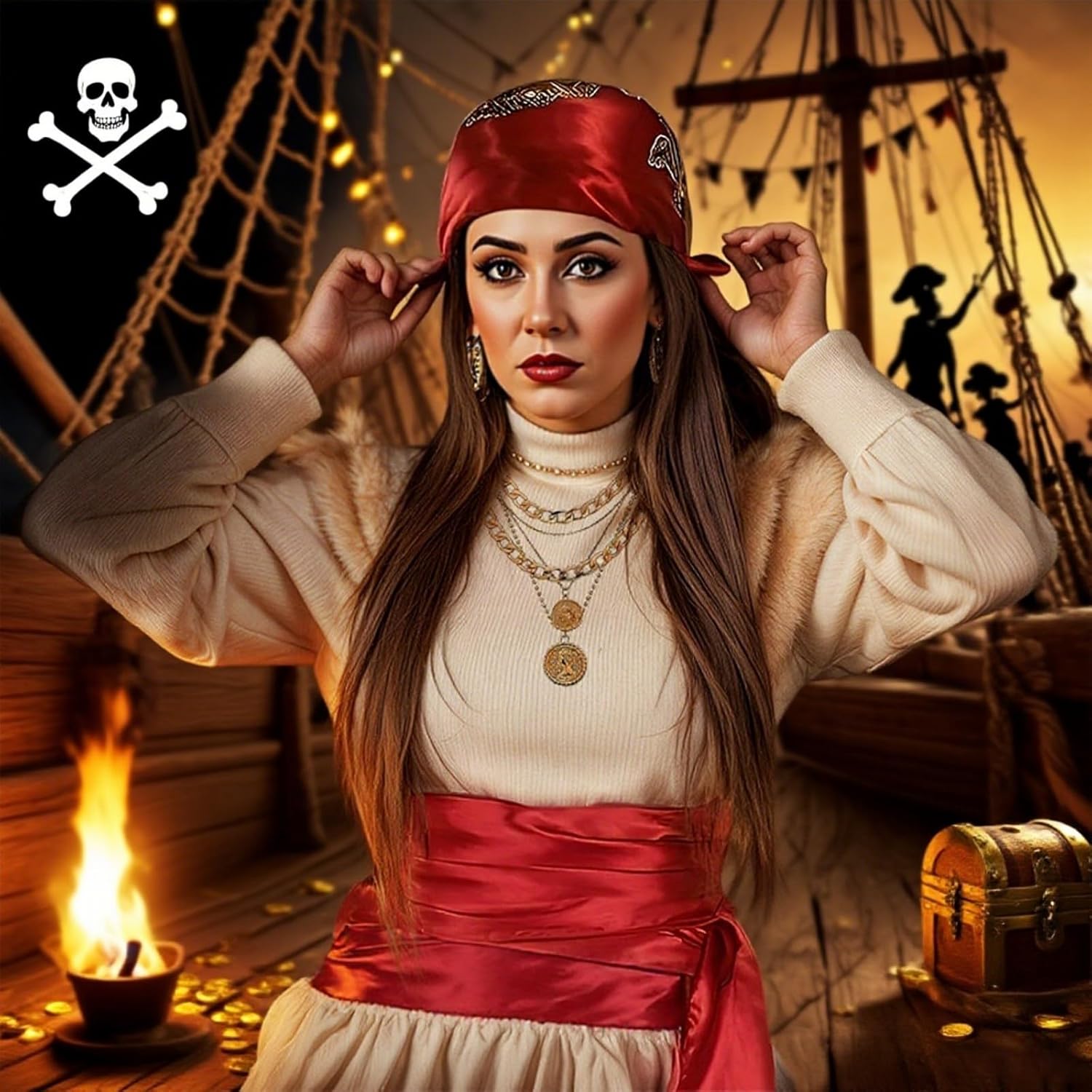 Women Pirate Costume Set Plus Size Pirate Scarf Belt for Halloween Party Cosplay Outfit - Image 3