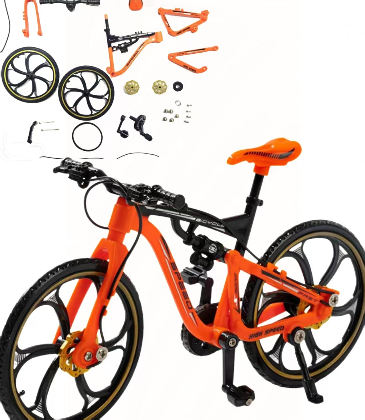 DIY Assembly 1:8 Scale Mountain Bike Model Kit, Plastic Frame, Movable Wheels and Pedals, 19 cm x 11 cm, Birthday Gift for Boys and Girls