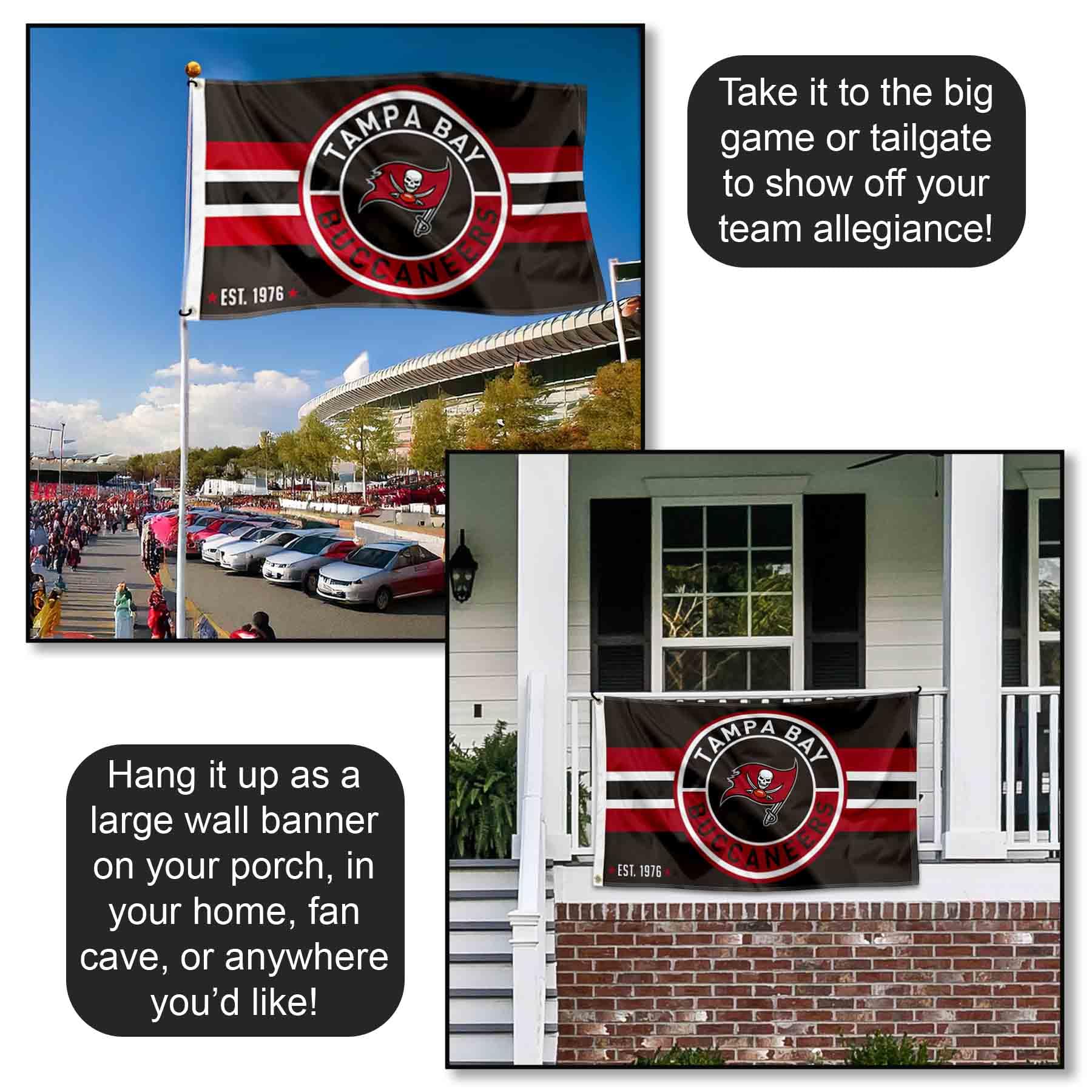 Tampa Bay Buccaneers Patch Bouton Cercle Logo Drapeau Grande Bannière 7,6 x 12,7 cm