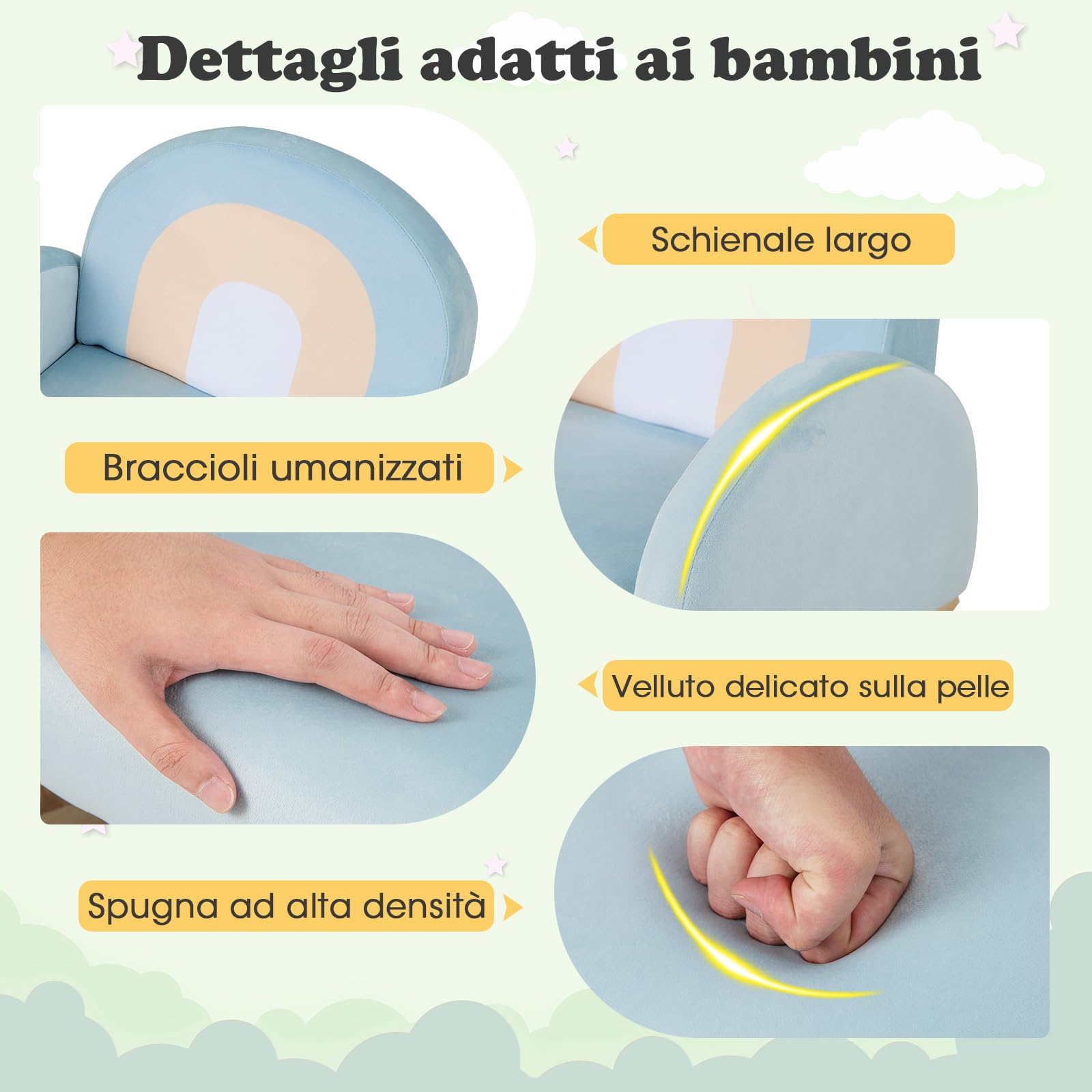 COSTWAY Sedia a Dondolo per Bambini in Legno, Poltrona Imbottita per Bambini con Rivestimento in Velluto Morbido, Design Antiribaltamento, per Camera da Letto, Soggiorno