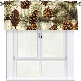 Pine Cone Border Picture Short Curtains with Valance Rod 54x18in, Light Filtering, Easy Installation for Kitchen, Bathroom, Laundry Room, Studio