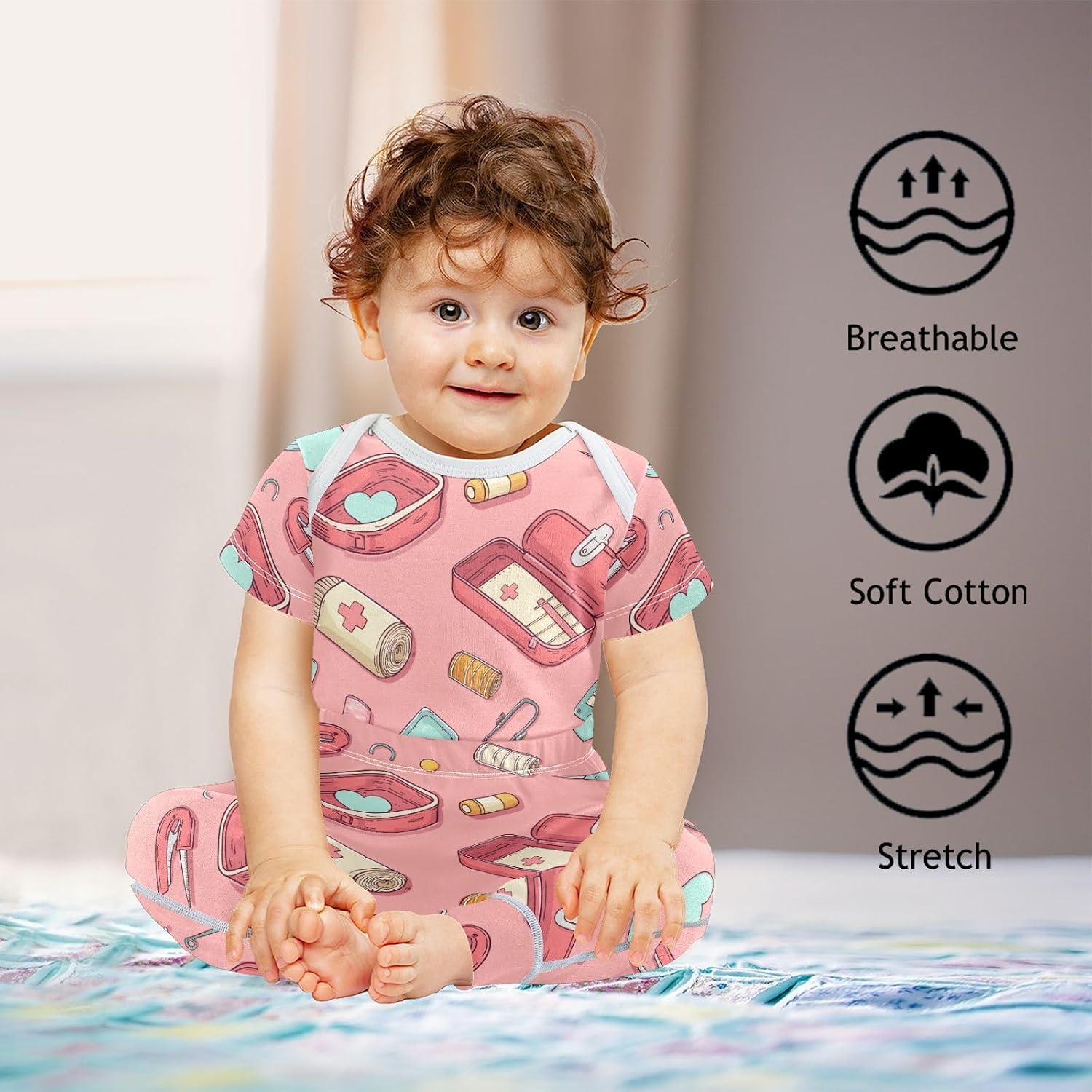 vvfelixl Baby Clothes Sewing Kit Heart Baby Bodysuits Set Unisex Short Sleeve Babys Pants Sets 0-3M