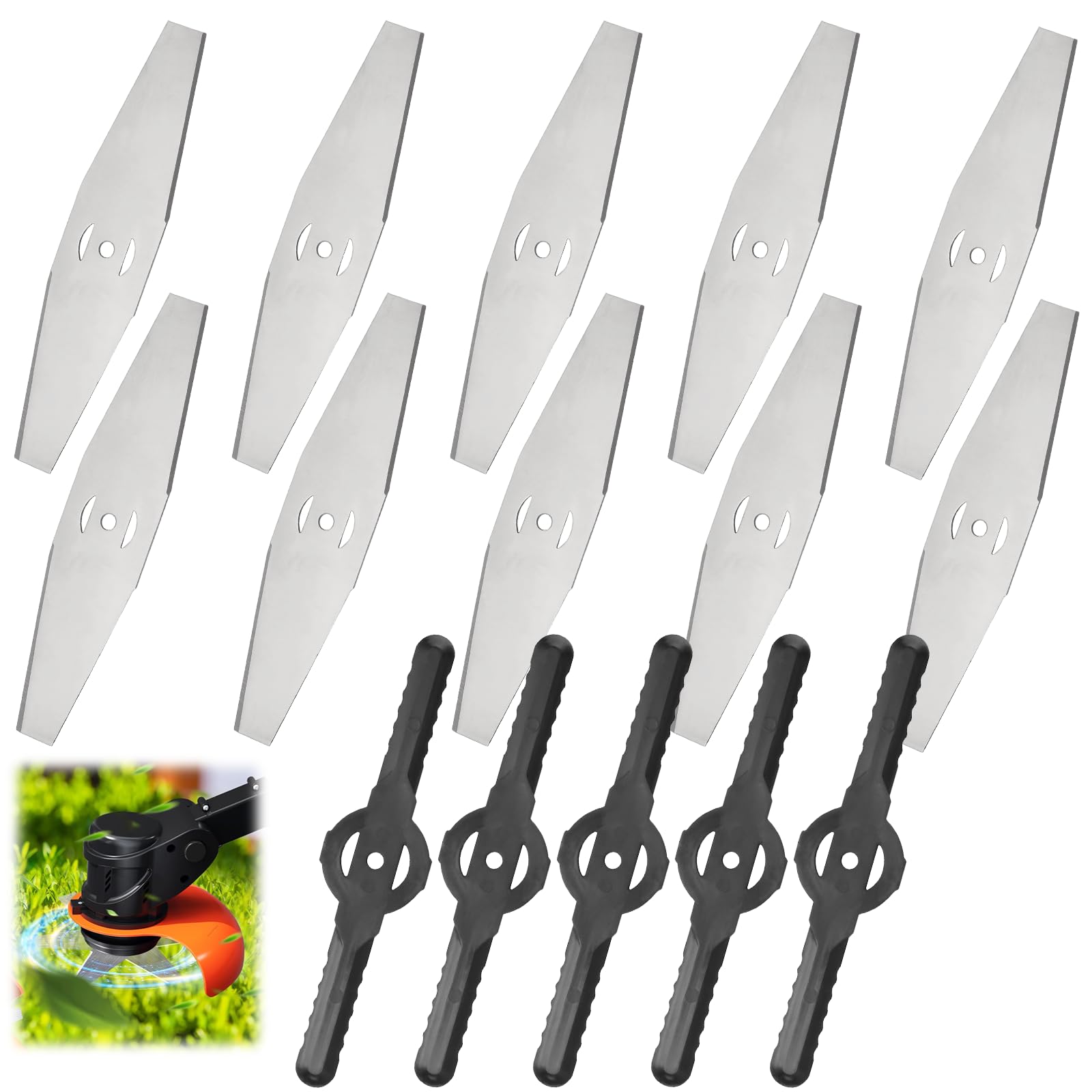Artomnivera 15 Pcs Cordless Strimmer Blades Replacement, Metal Strimmer Blades Set with Stainless Steel & Plastic Blades