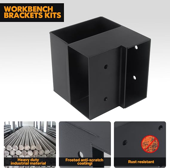 Heavy Duty Workbench Bracket Kit - 8 Pcs Steel 3-Way Right Angle Corner Brackets for DIY Custom Workbench, Shelving, Work Table, Fits 2x4