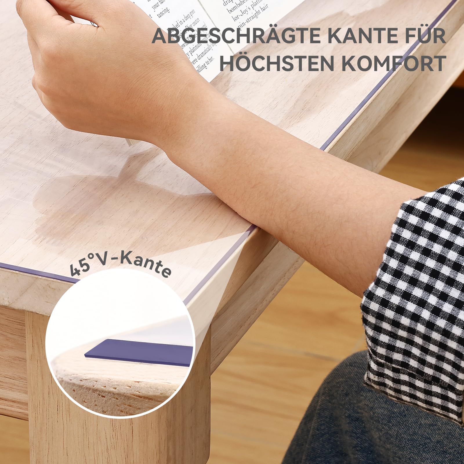 Homaxy Tischfolie Transparent 2 mm mit abgeschrägte Kante 100x200 cm | Tischschutz PVC Schutzfolie Transparente Tischdecke Abwaschbar Folie für Tisch
