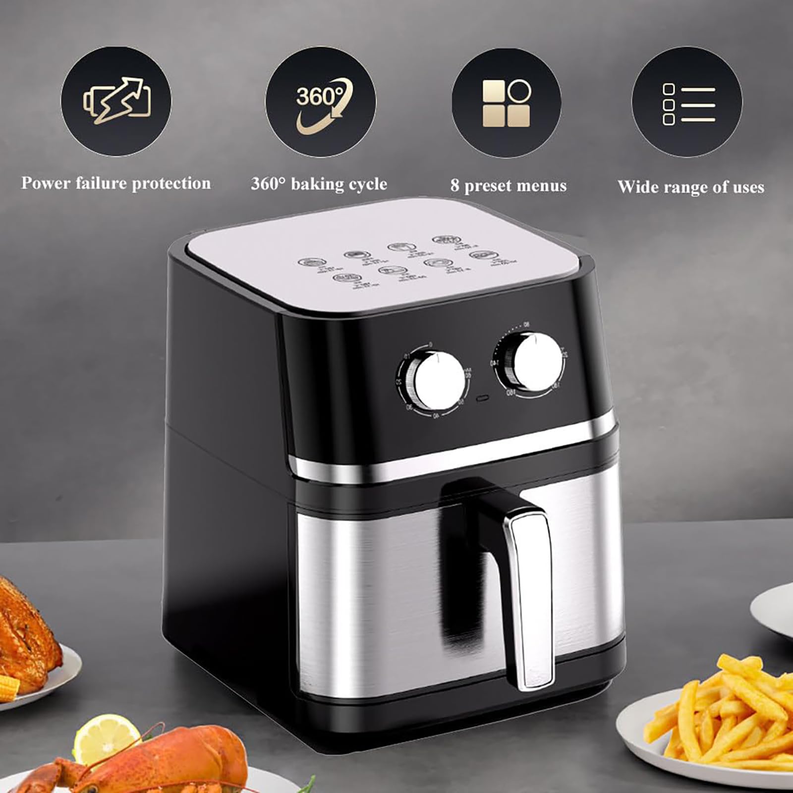 Forno ad Aria Grande 9L, Friggitrice ad Aria da 1350W con Doppio Controllo