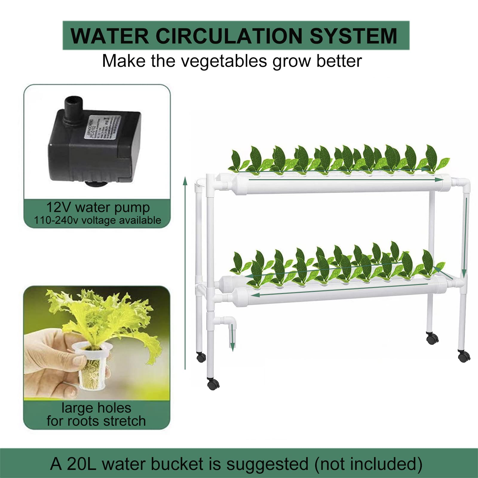 Sistema de Cultivo Hidropónico 36 Sitios 4 Tuberías de PVC 2 Capas Huerto en Casa con Temporizador, Jardín Inteligente de Interior Hydroponic Grow Kit para Verduras Hierbas Frutas Flores,JPN