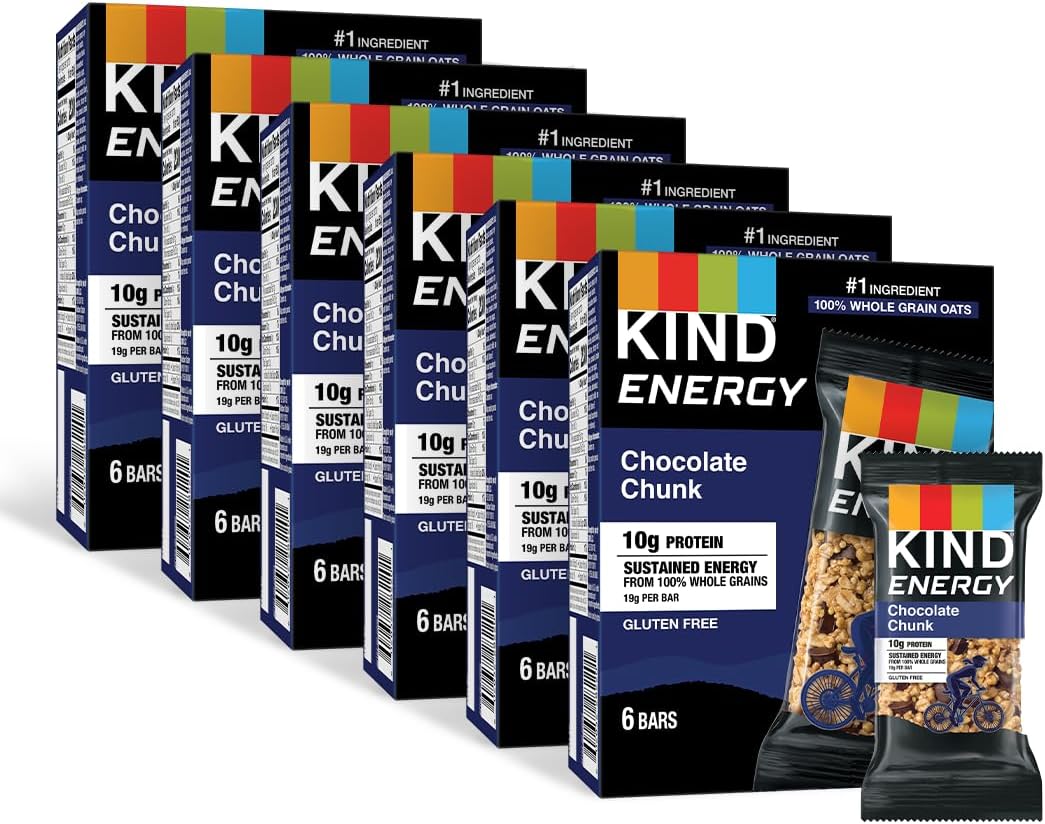 KIND Energy Bars, Chocolate Chunk, Healthy Snacks, Gluten Free, 10g Protein, 36 Count