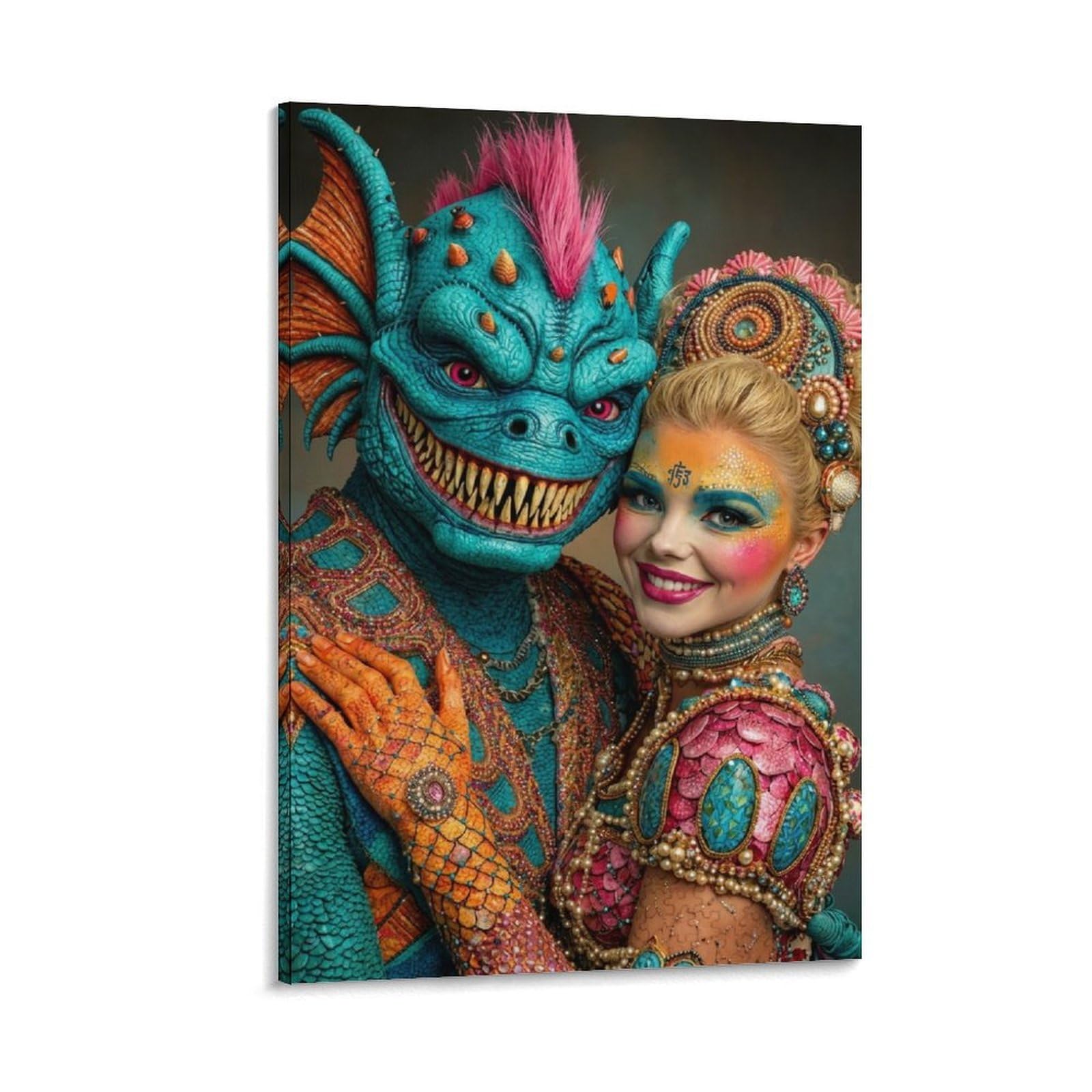 DHBANEIOK Fantasy Dragon Couple Poster Artwork Canvas Prints Picture Modern Wall Art Picture Wall Hanging for Living Room Home Decorations 20x30inch(50x75cm)