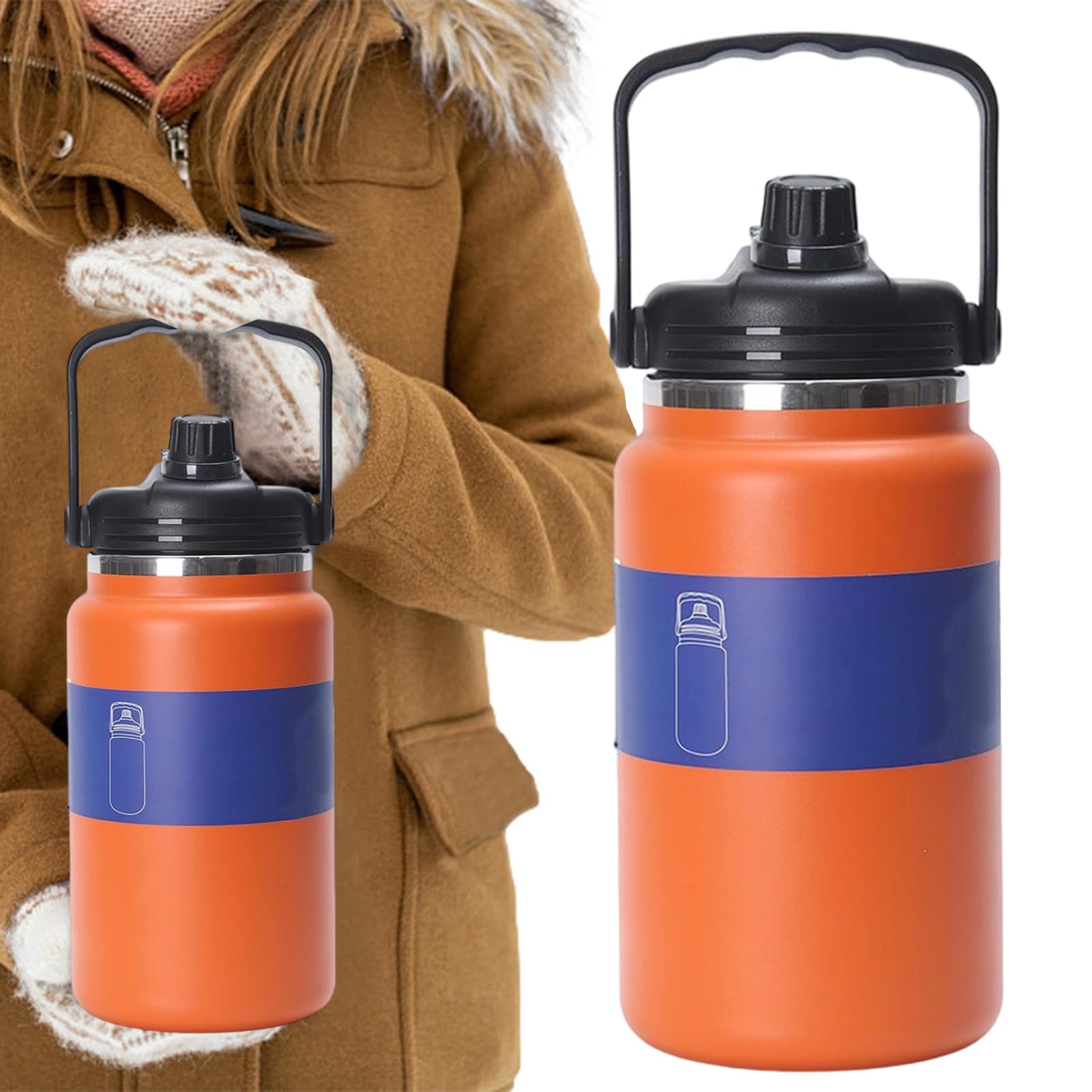 Edelstahl Trinkflasche 4 Liter Vakuum Isolier Thermo Becher | Metallflasche Für Heiße Und Kalte Getränke Inklusive Kaffee, Für Sportarten Wie Fitness, Wandern, Schule Und