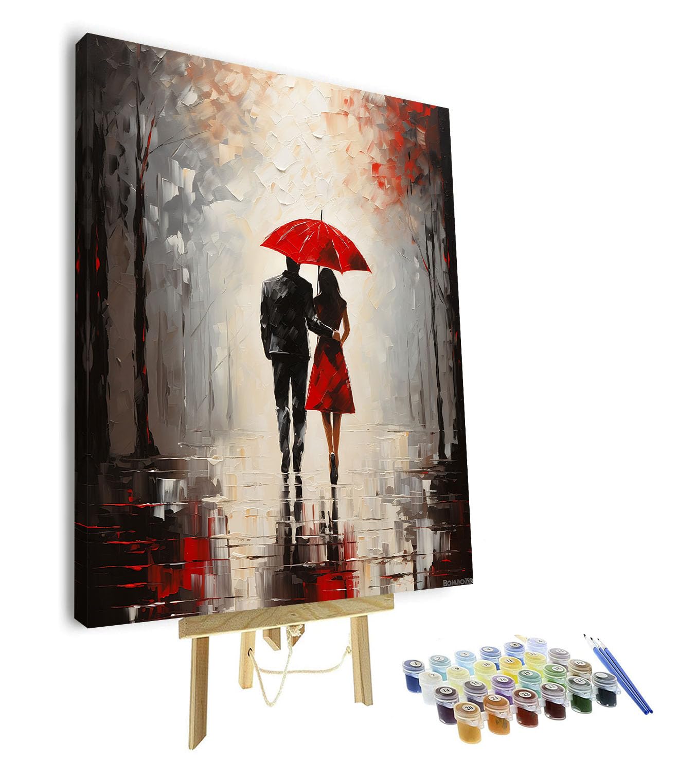 TISHIRON Paint by Numbers for Adults, Adult Paint by Number Kits - Romantic Couple Walking in Rain Under Umbrella, Serene Rainy Street Scene Painting Kit for Beginners, 16x20 Inch(Framed)
