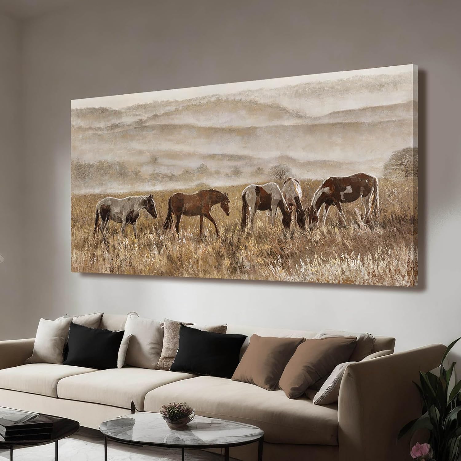 VAYIMDH Landscape Wall Art Print Animal Canvas Wall Picture Wall Decorations for Bedroom 24"x48" Beige and Gold Hanging Art Posters for Office 48L" x 24W" Beige and Gold
