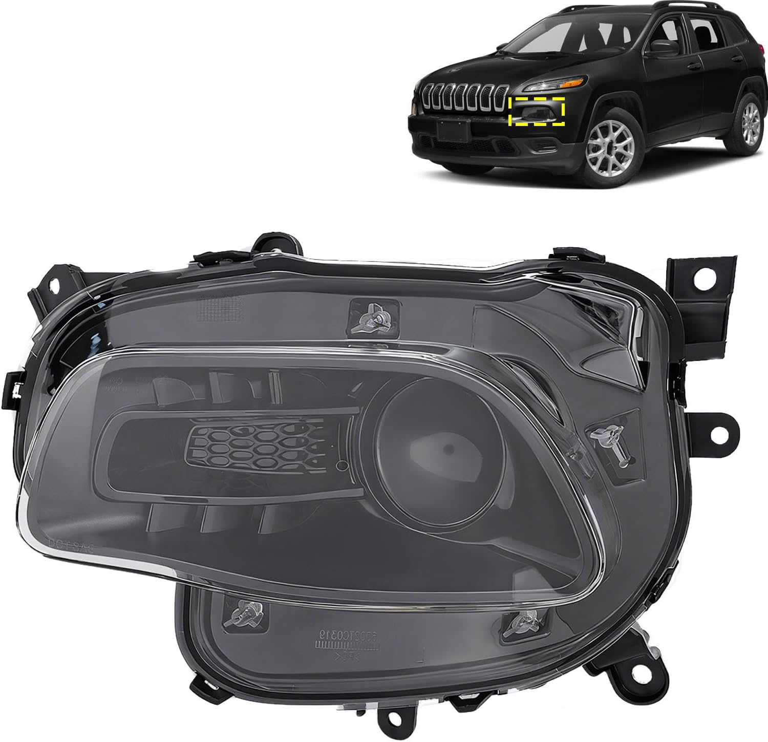 Front Headlight for 2014-2018 Jeep Cherokee Halogen Headlight, 68206661AG, 68292993AB Front Headlamp Automotive Assembly Part Replacement (Left Side)