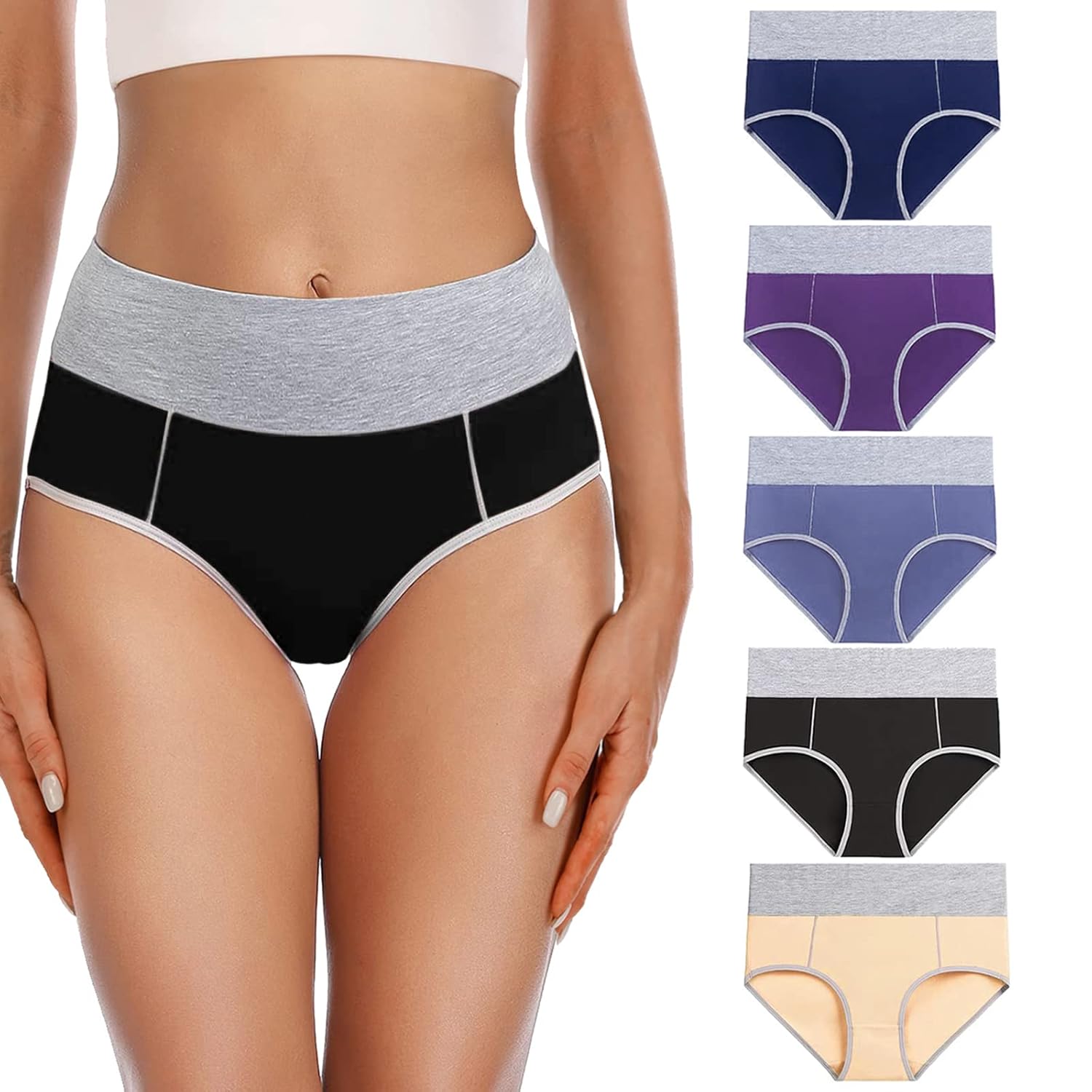 YaShaer Womens Cotton Underwear High Waist Stretch Briefs Soft Underpants Ladies Full Coverage Panties 5 Pack