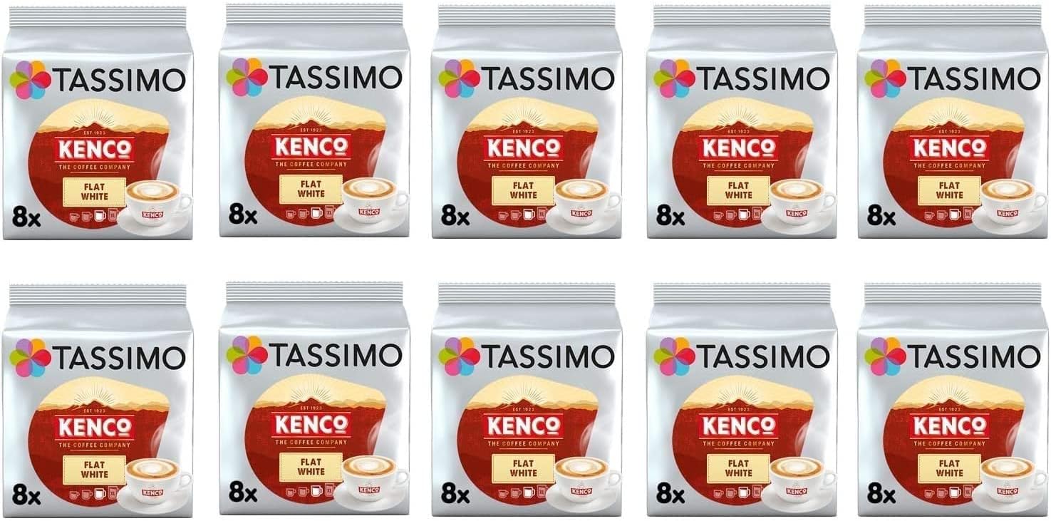 Kenco Flat White Coffee Pods - 10 Packs (Total 80 Flat White Milky Coffee Drinks)
