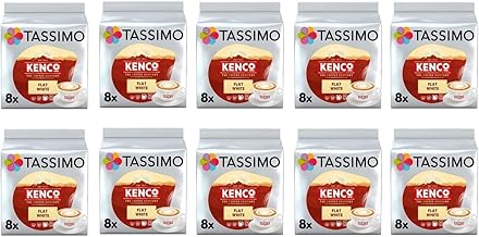 Tassimo Kenco Flat White Coffee Pods - 10 Packs (Total 80 Flat White Milky Coffee Drinks)