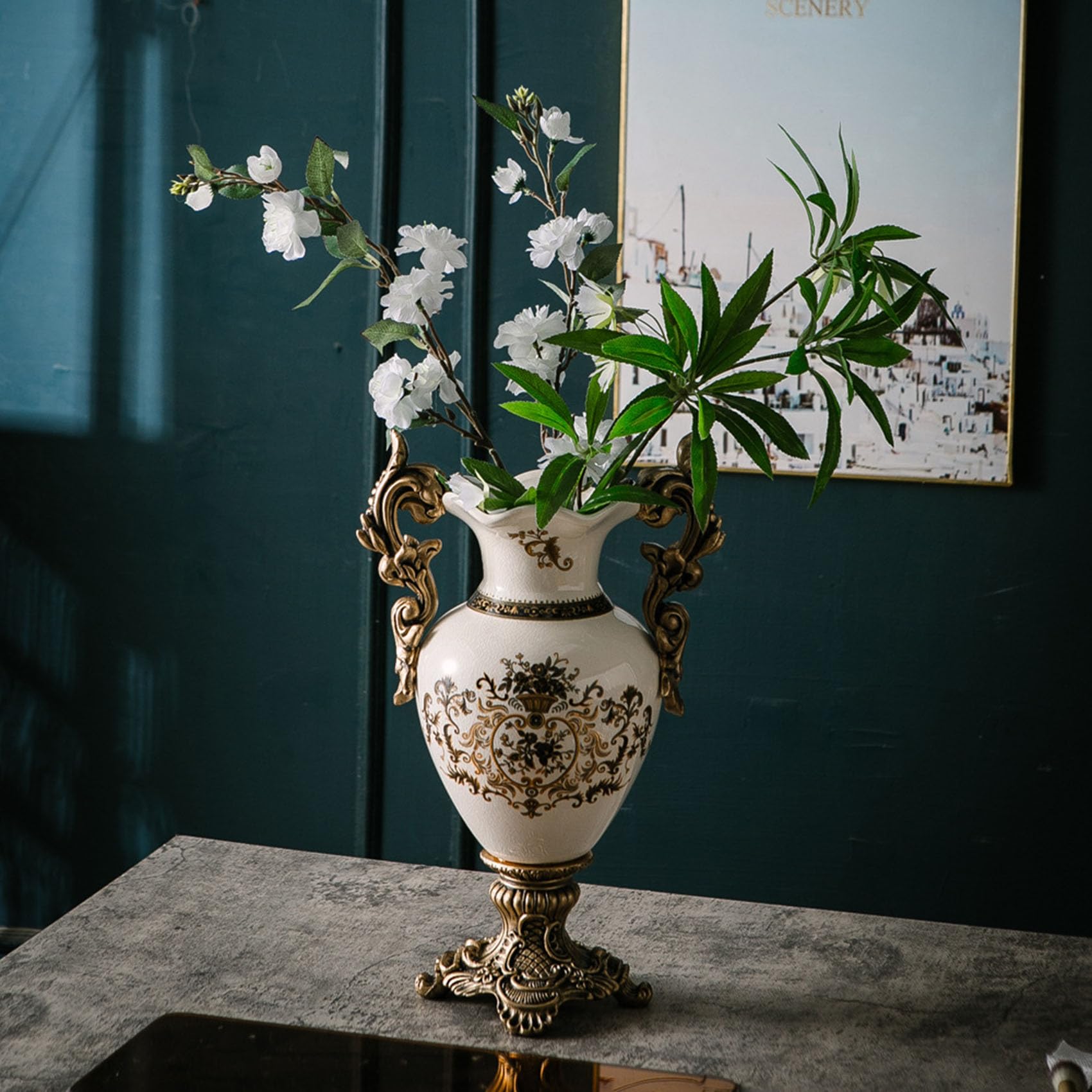 Jiawinng Vase Chinese Ceramic Porcelain Vase Home Decor Flower Vase for Shelf Home Décor Japanese Vase 10.5 Inch,Sophisticated Vessel for Wedding Decorative Branches And Dried Flower,K