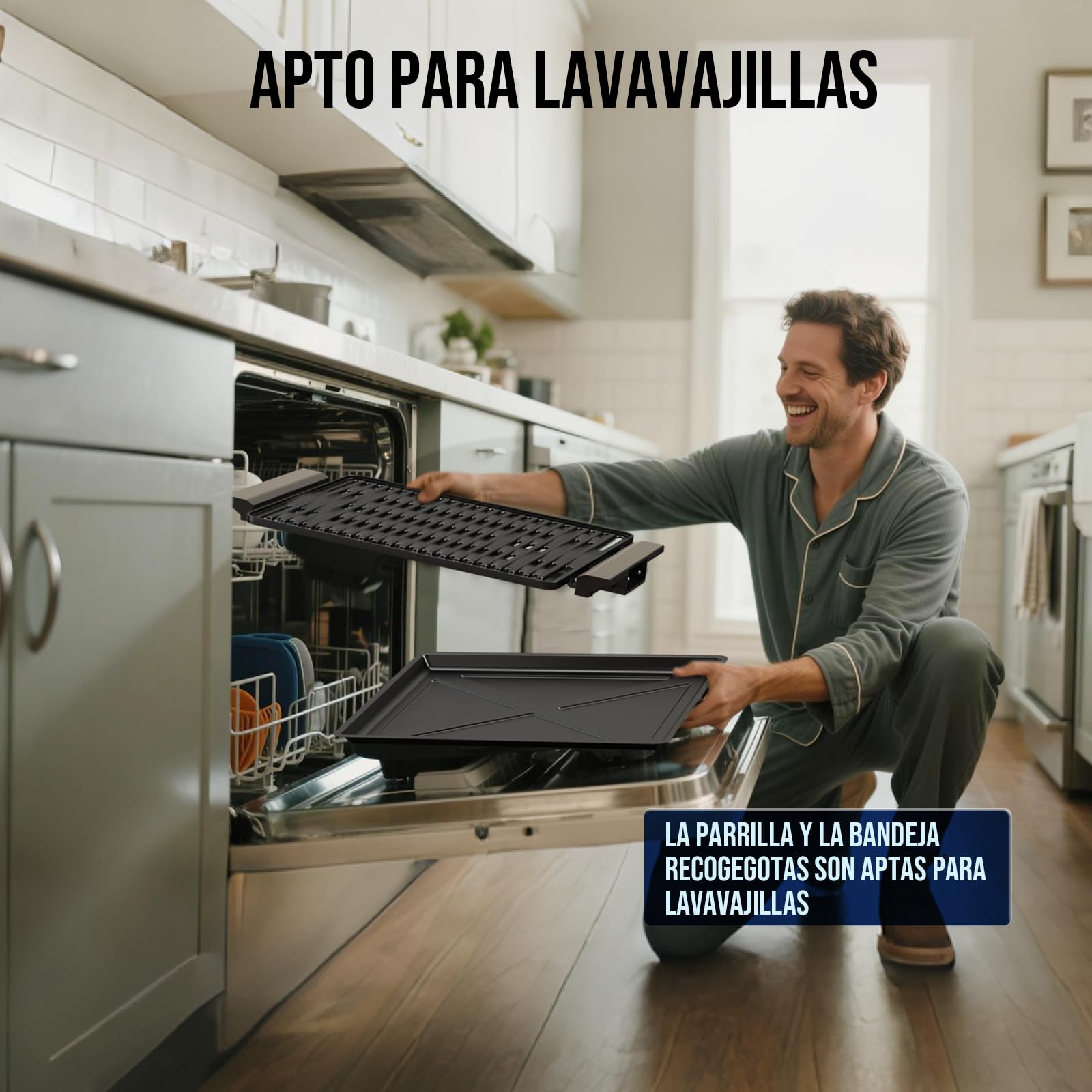 FIMEI Parrilla de Mesa 1800W, Barbacoa Eléctrica para Interior y Exterior, Plancha Cocina Electrica Recubrimiento Antiadherente, Termostato Ajustable, Bandeja Asar y Goteo Apta Lavavajillas