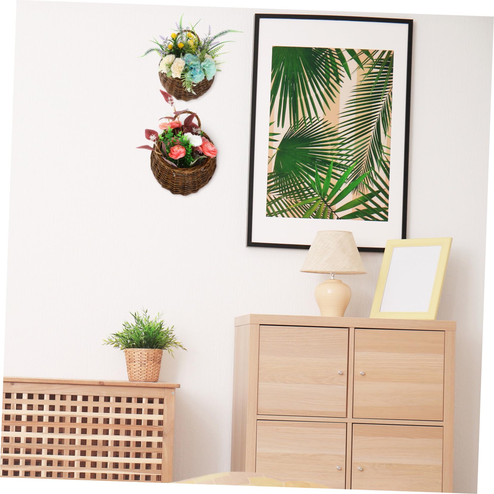 2 Stück Handgewebter Rattan Wandblumenkorb Hängender Blumentopf Für Wanddekoration Leicht Für Garten Und Balkon