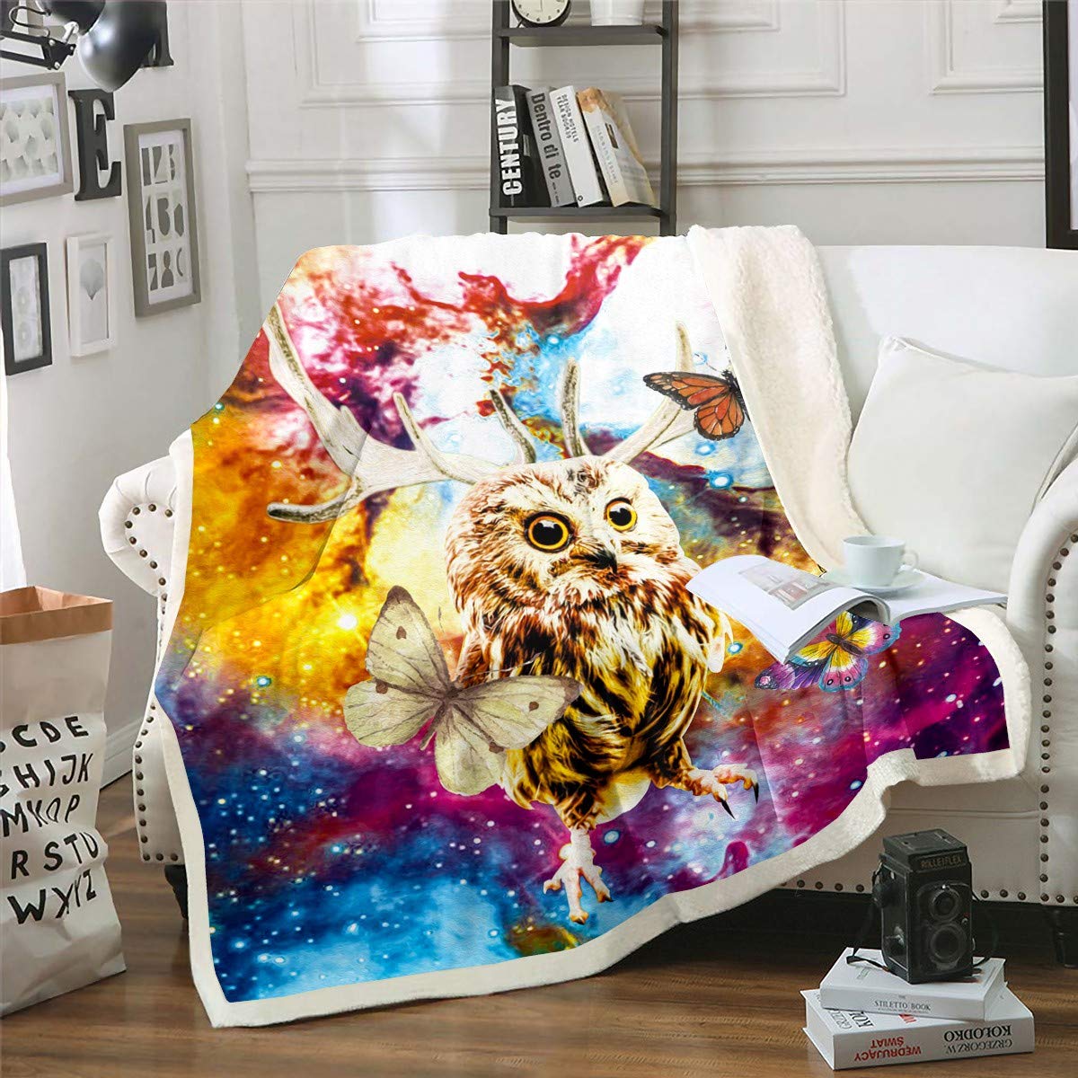 Couverture galaxy starry sky sherpa pour cocooning hivernal au salon