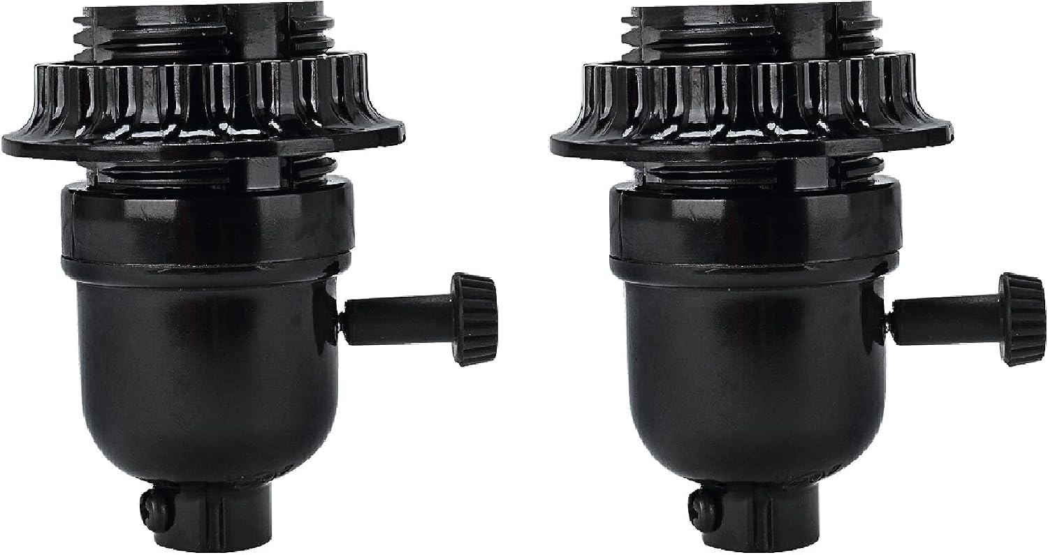 Aspen Creative 21311-22A, Two Pack Set Phenolic 3-Way Lamp Socket with Turn Knob Switch in Black Light Accessory image 2