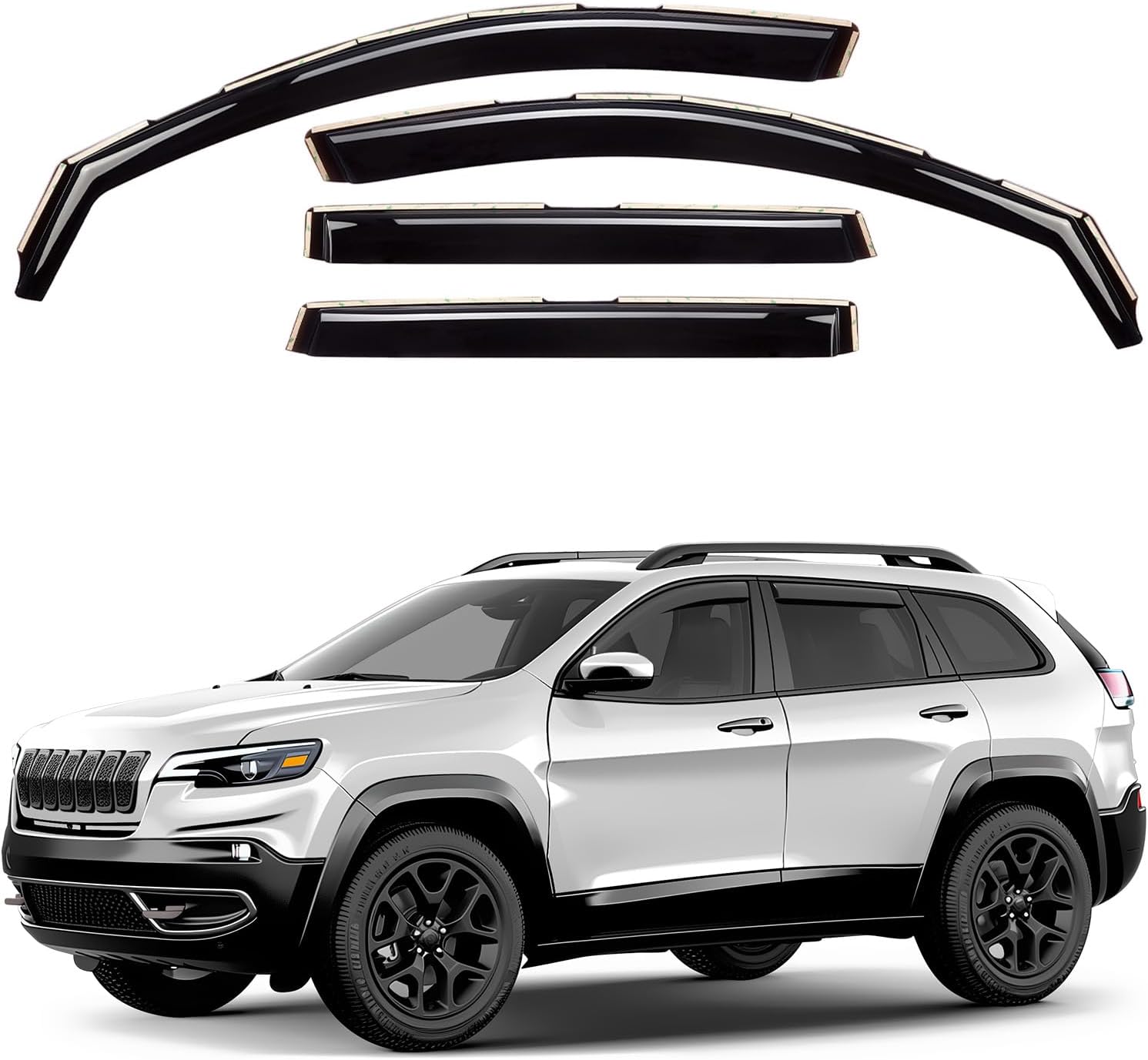 Window Deflectors Smoke Tinted In-Channel Side Window Vent Visor Deflectors Rain Guards Compatible with Cherokee 2014-2023 4pcs. -GW0098