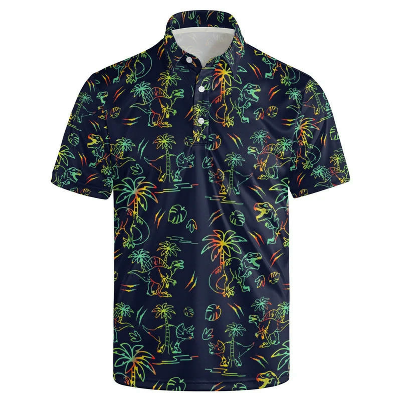 Męski T-shirt z nadrukiem 3D, koszulka męska na lato, tropikalne rośliny, grafika, krótkie rękawy, t-shirty, topy, casualowe guziki, revers, Tees-a--140 (9-10 t)