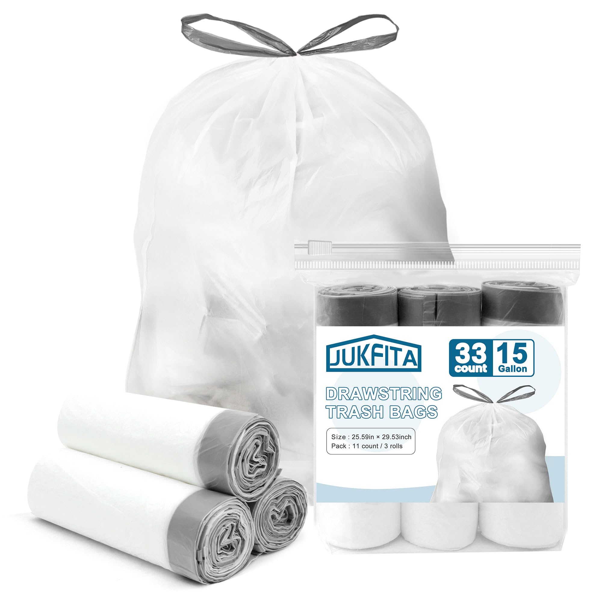 JUKFITA 15 Gallon Drawstring Trash Bags