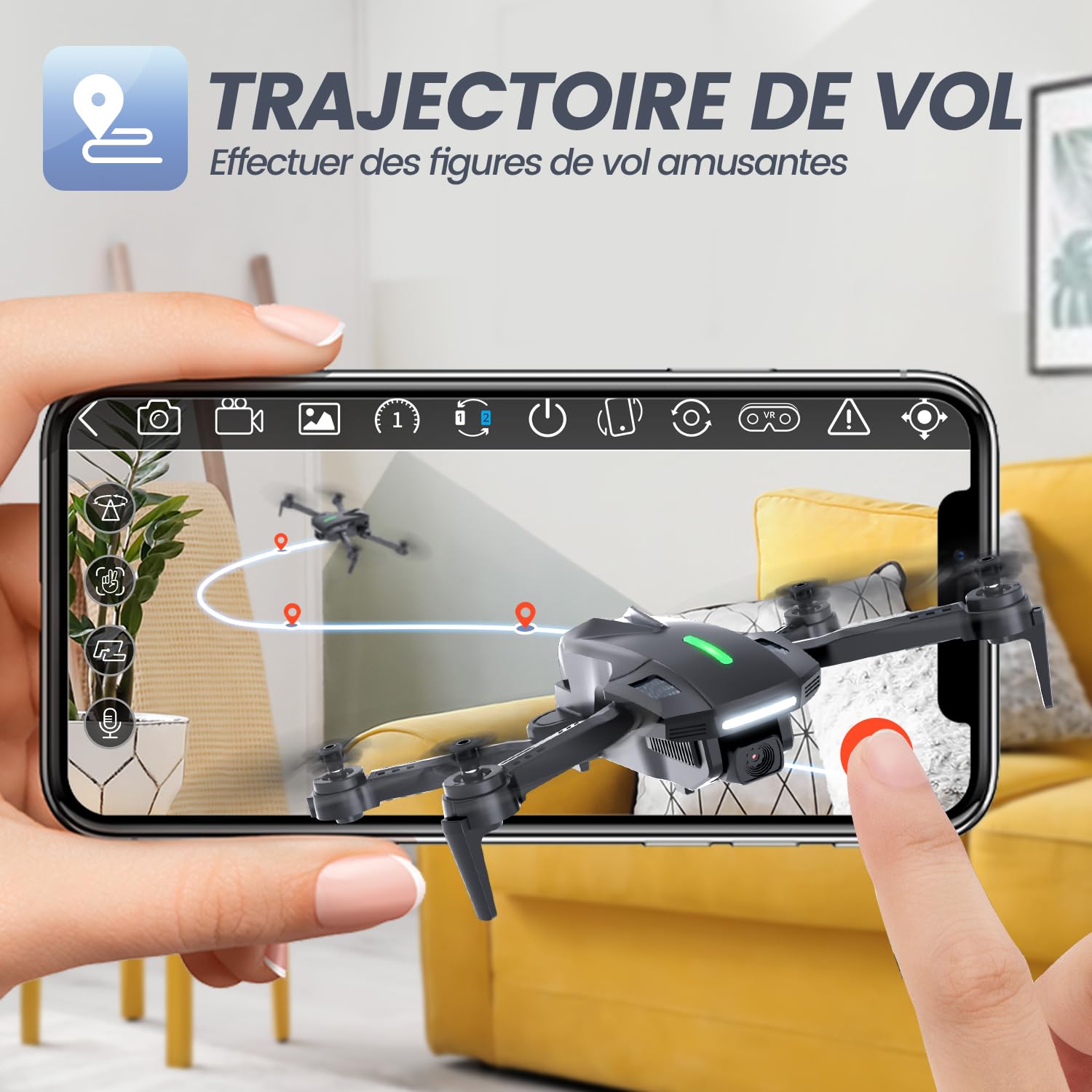 DEERC D70 Mini Drone avec 1080P HD Caméra pour Enfants et Adultes, FPV Quarcopter RC Pliable pour Garçons et Filles avec Mode sans Tête, Vol par Tape, 360° Flips, Contrôle Vocal et Gestuel, 2 Piles