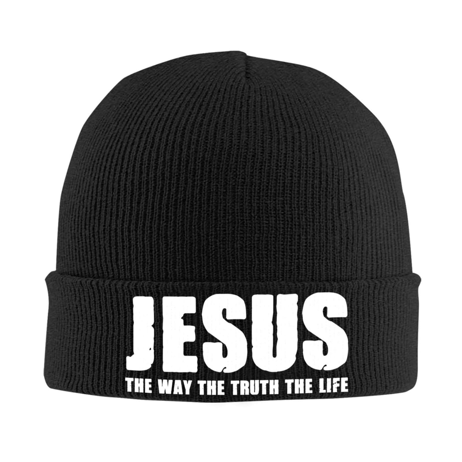 KWQDOZF Jesus The Way The Truth The Life Winter Beanie Hats for Men Women, Warm Knitted Slouchy Skull Cap Ski Hat,Black