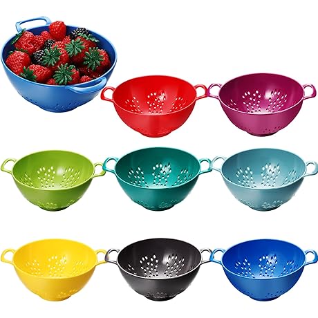 Baderke Mini Colander Set: 8 Assorted Color Strainers for Kitchen Convenience