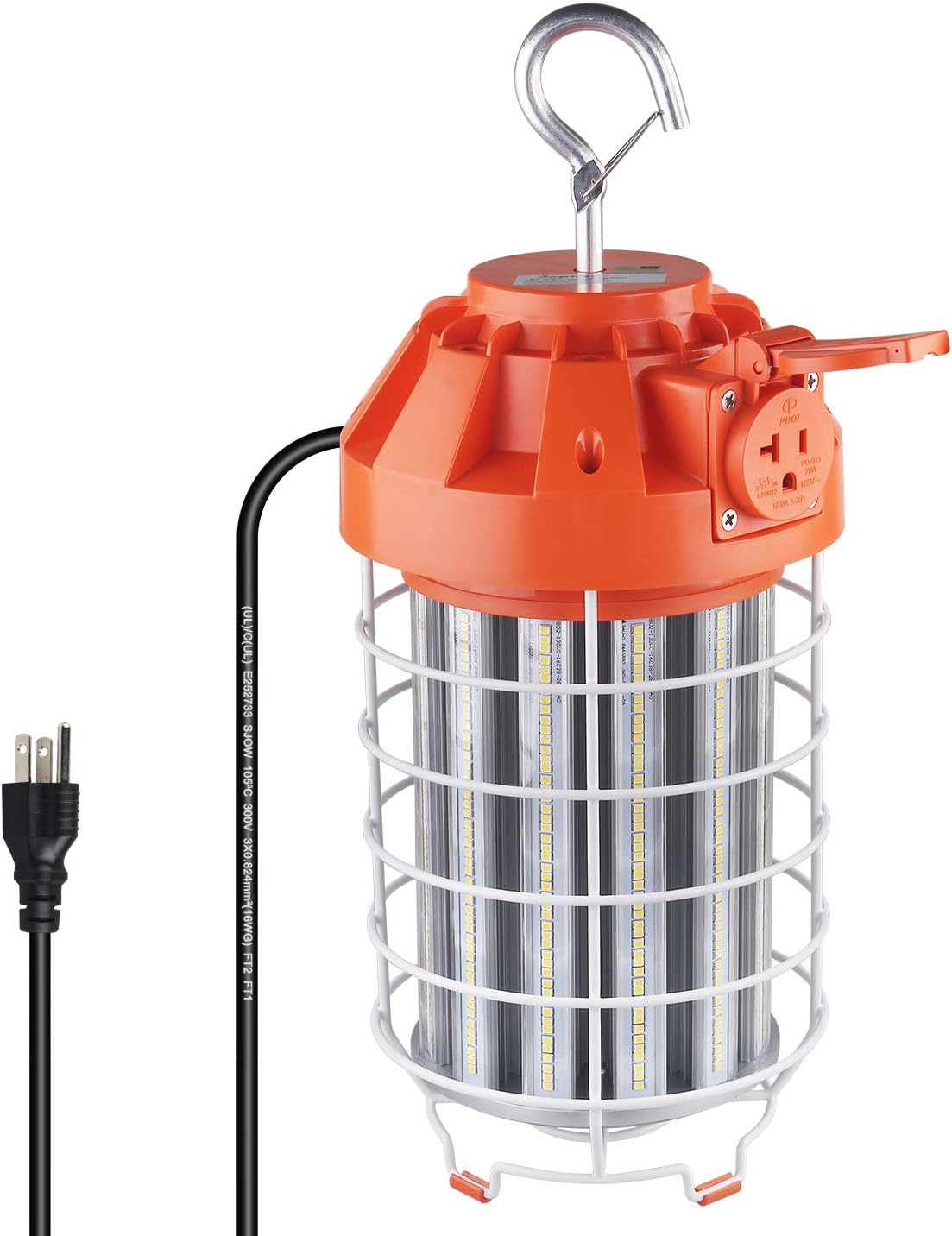 130W Led Temporary Work Light, 17500Lumen LED High Bay Light(1000W Equiv) 5000K Outdoor Construction Lights with Stainless Steel Guard & Hook, LED Portable Hanging Lighting for Indoor Outdoor Jobsite