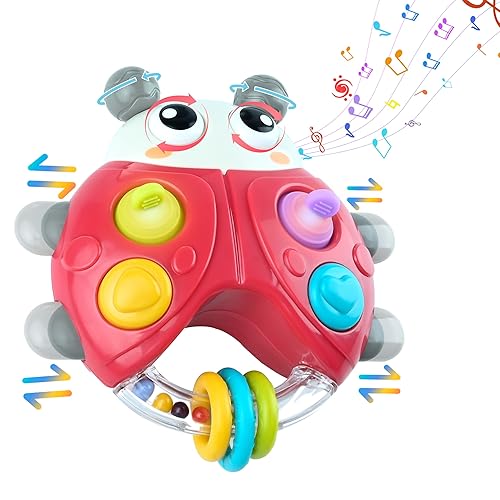 Musical Ladybug Baby Rattles Toys, Infant Light up Musical Toys for Babies Tummy Time Development