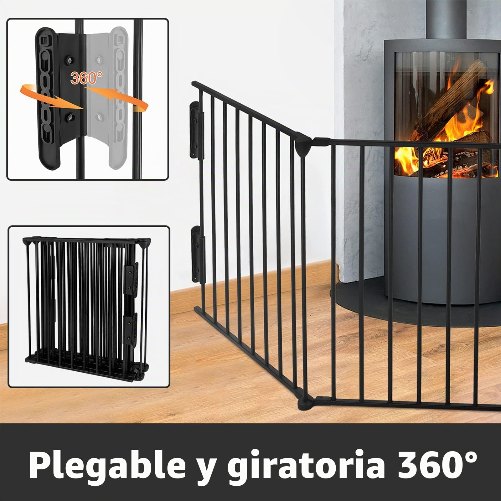 XMTECH Rejilla de protección para chimenea infantil de 5 elementos, aprox. 300 cm, de metal, sin agujeros, para chimenea, para niños, plegable, negro, 75 x 60 cm