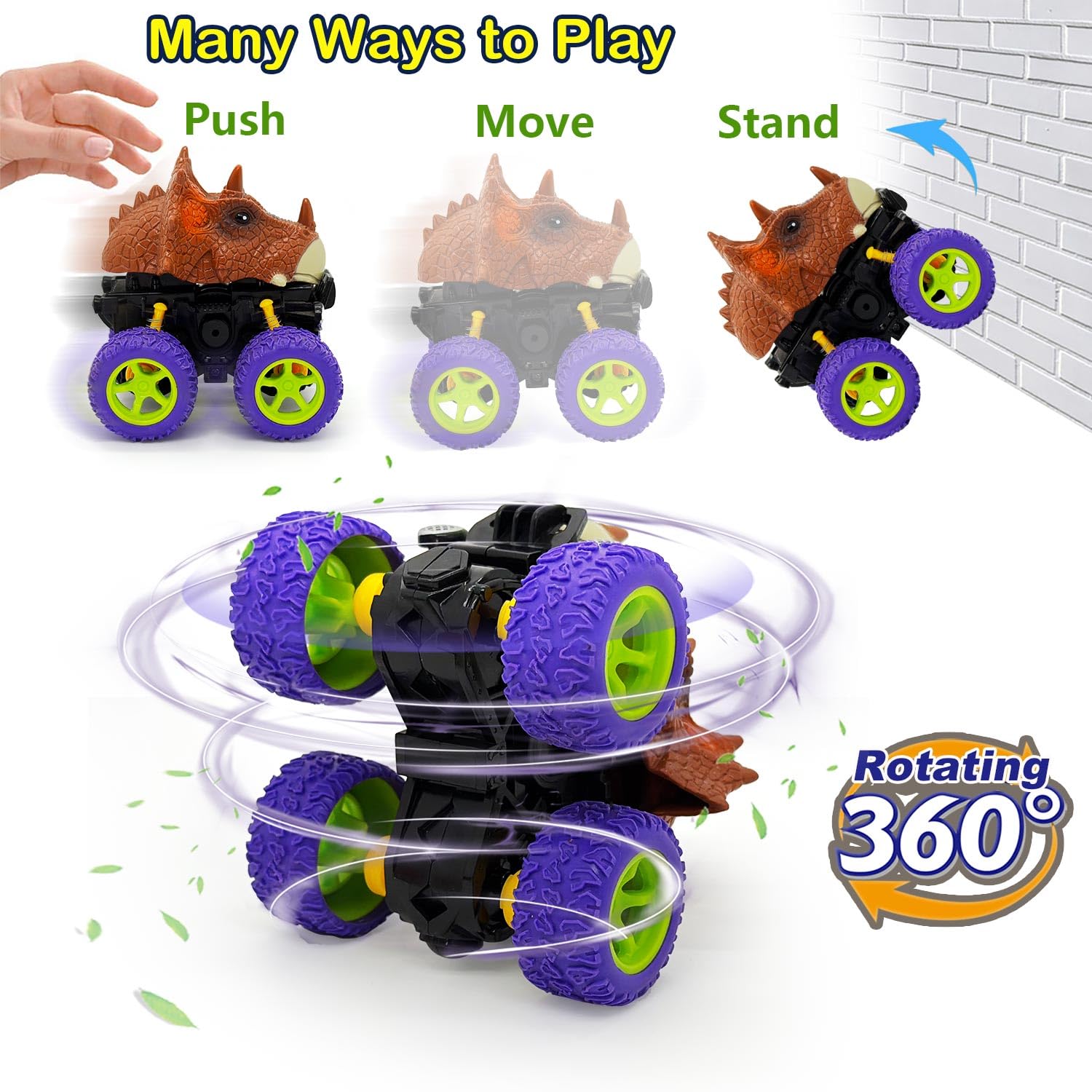 Befunsol Toys for 2 Year Old Boy, 2 Pack Dinosaur Monster Truck Toy Cars for 2 3 Year Old Boys Gifts - Image 4