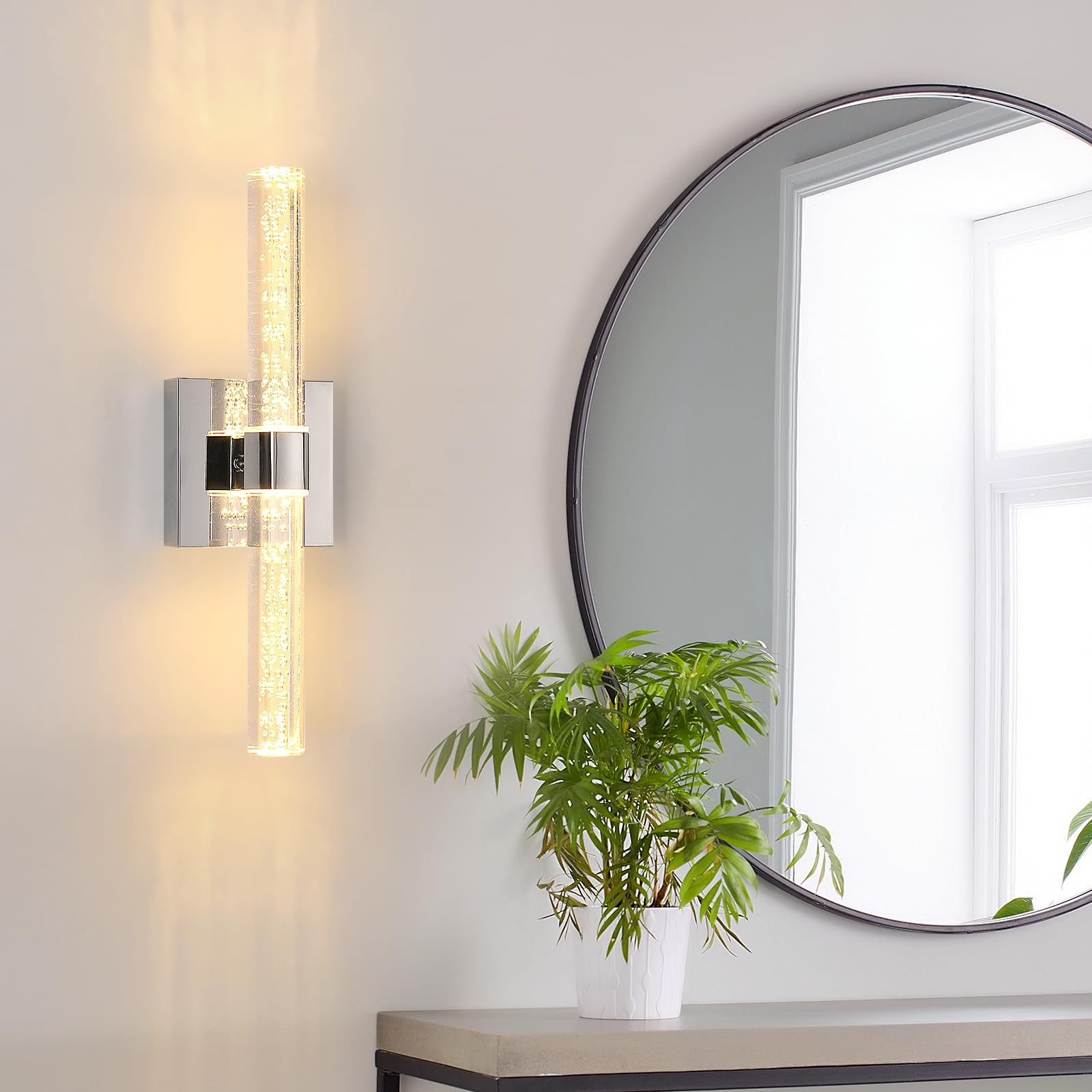 Comely Apliques de Pared Interior, 12W Apliques Pared Dormitorio Luz Blanca Cálida 3000K, Giratorio 360° Lámpara de Pared LED de Acrílico para Salón Dormitorio Estudio Escalera Pasillo, Plata