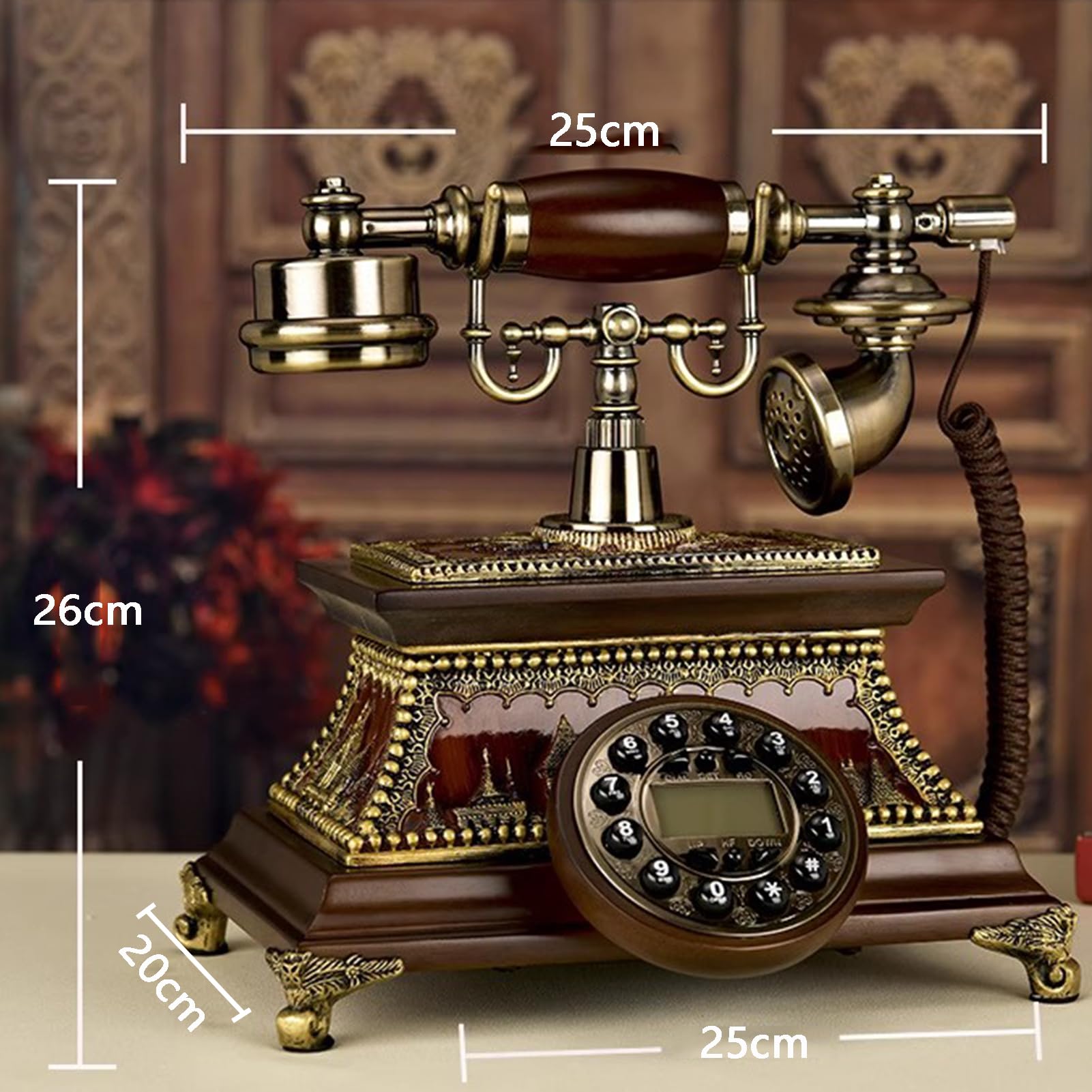 Telefono, Telefono rotativo retrò, Telefono Antico, Telefono con Filo in Legno in Stile retrò, Telefono Fisso per casa/Ufficio
